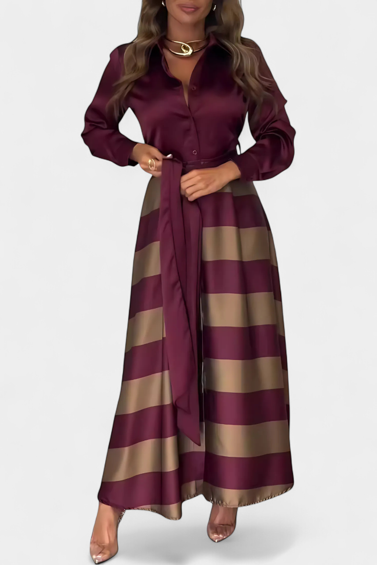 Nessia Long Striped Shirt Dress with Belt