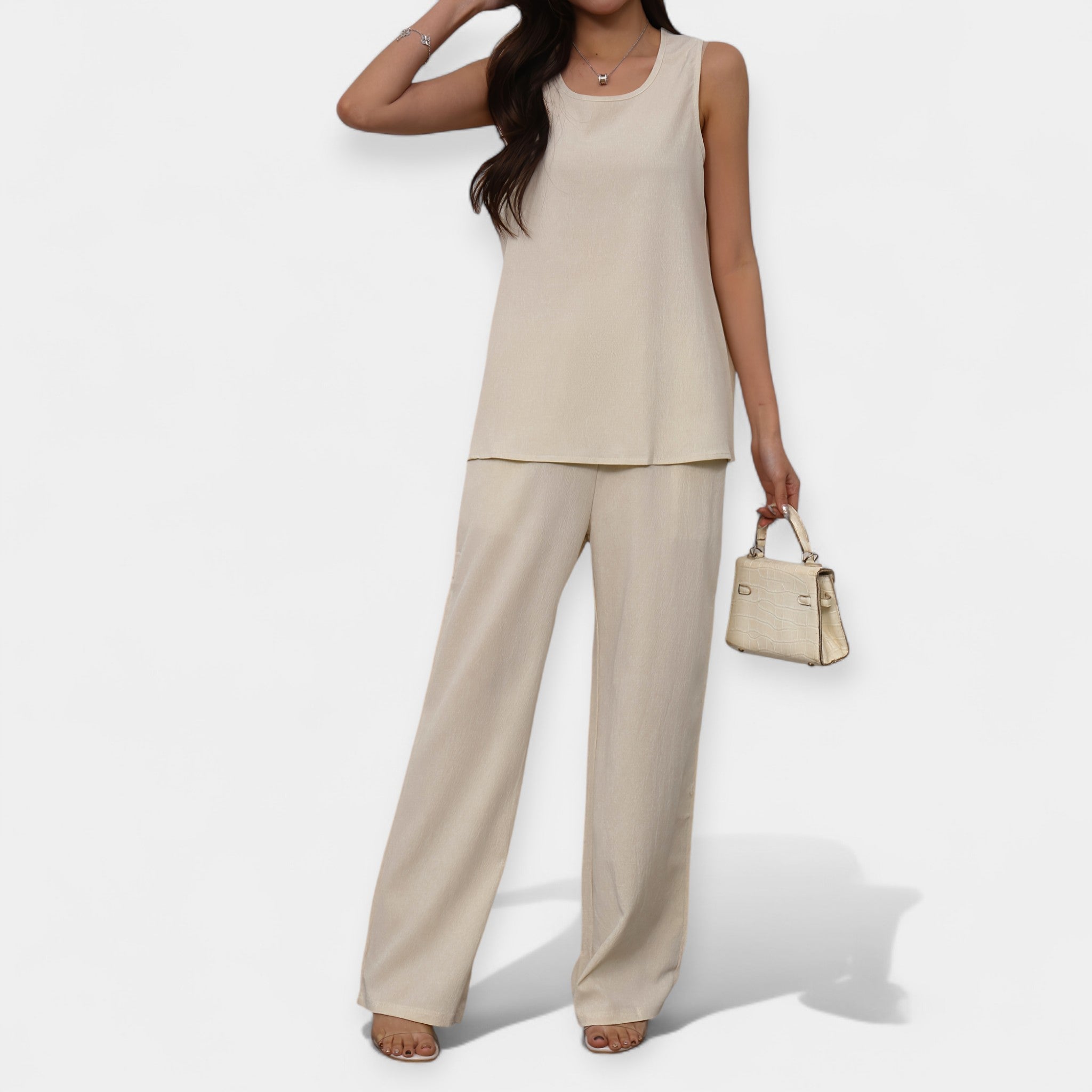 Casual set with sleeveless top and wide-leg pants