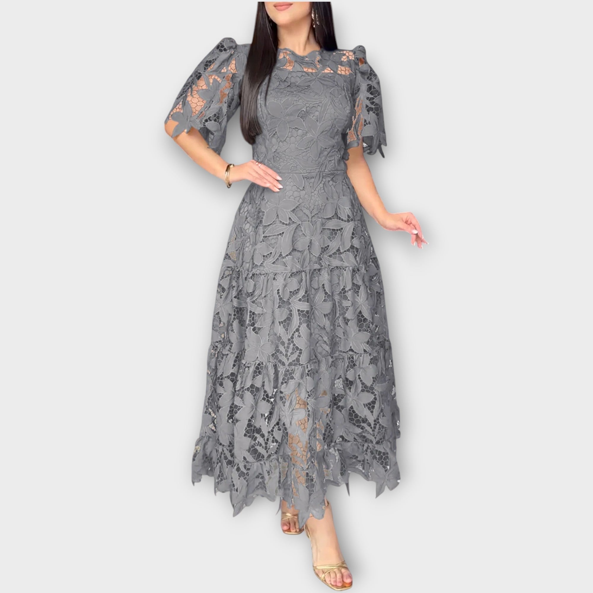 Elegant Floral Lace Midi Dress