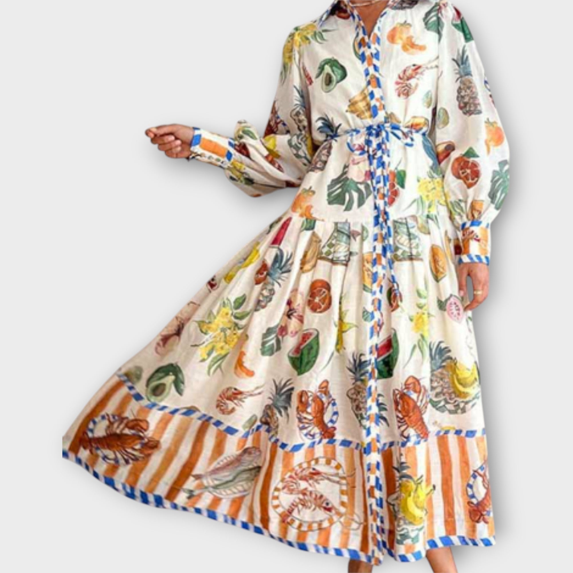 Maxi Dress with Belt & Puff Sleeves