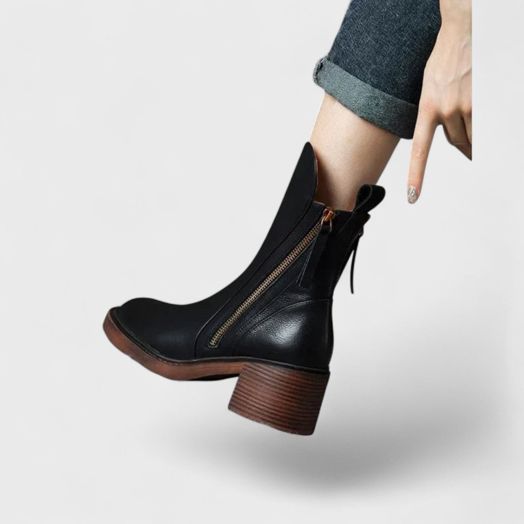 Classic Ankle Boots with Side Zipper and Block Heel