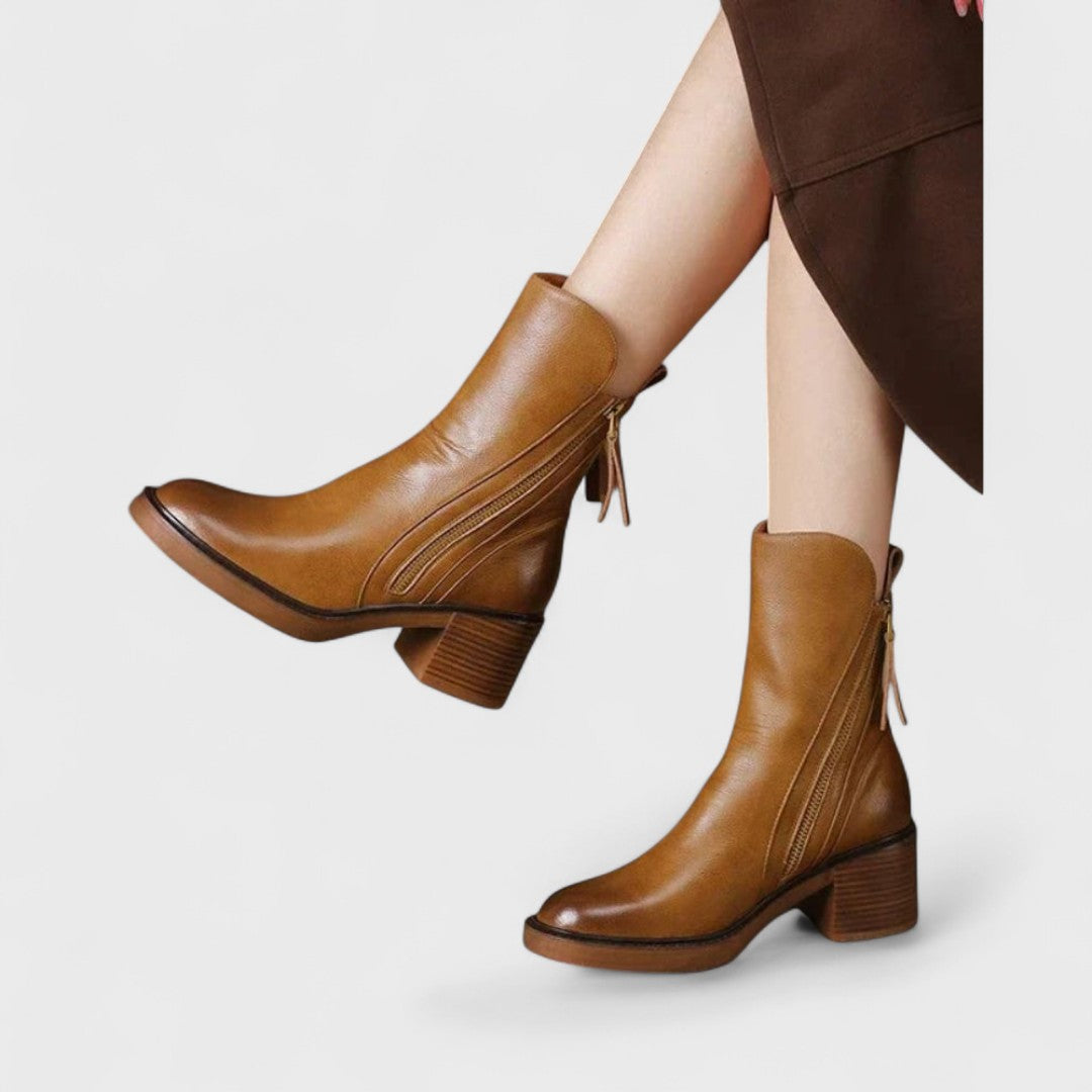 Classic Ankle Boots with Side Zipper and Block Heel