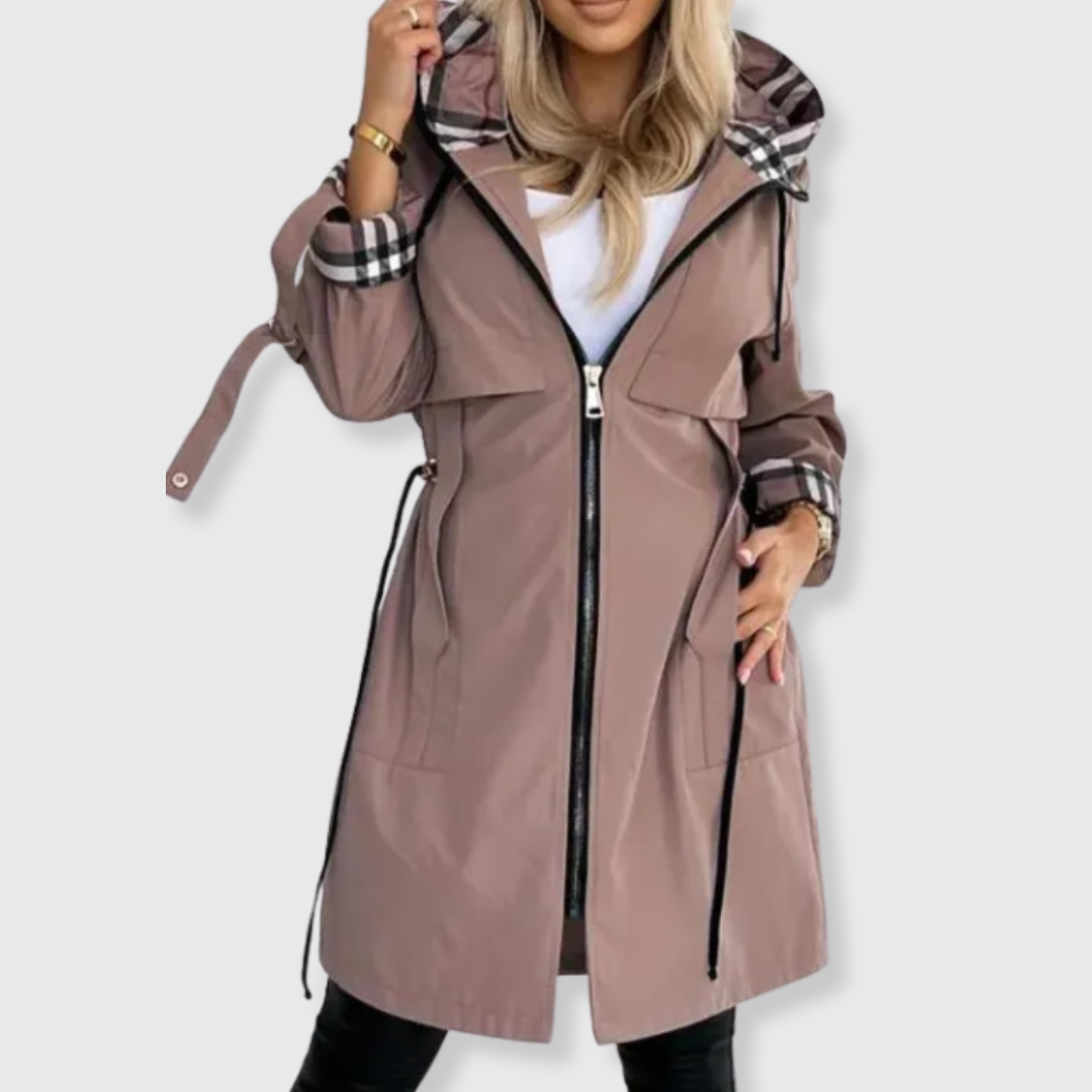 Elegant Hooded Mid-Length Trench Coat