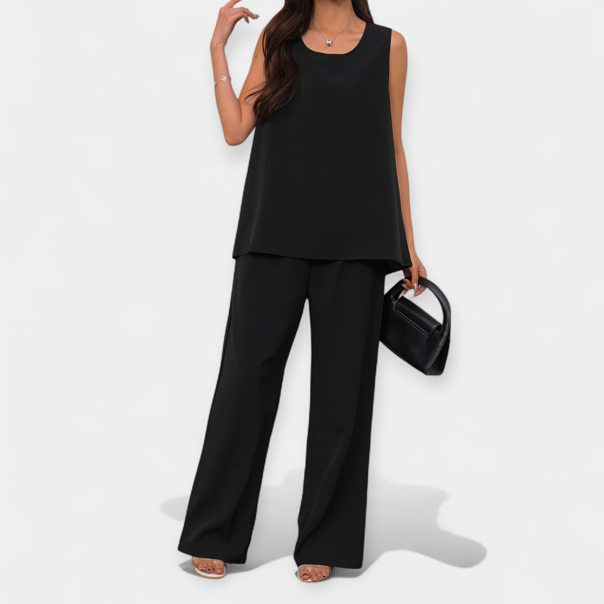 Casual set with sleeveless top and wide-leg pants