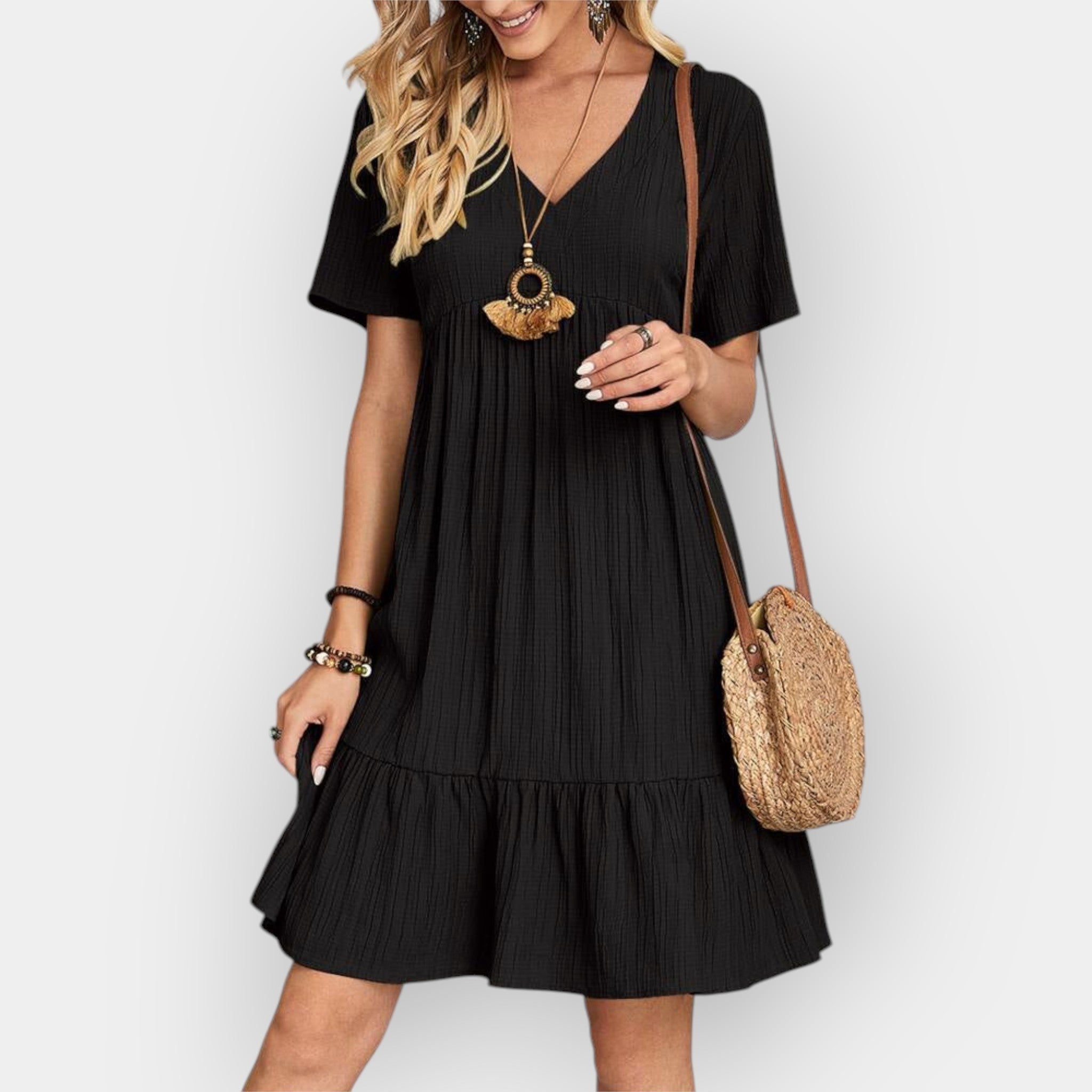 Midi Dress with V Cut