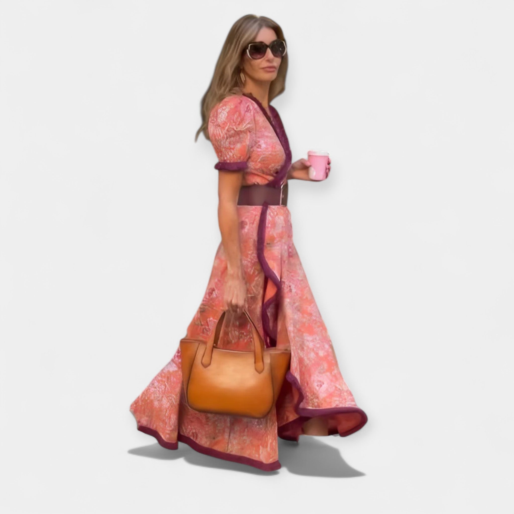 Romantic Dress with Belt and Satin Ruffles