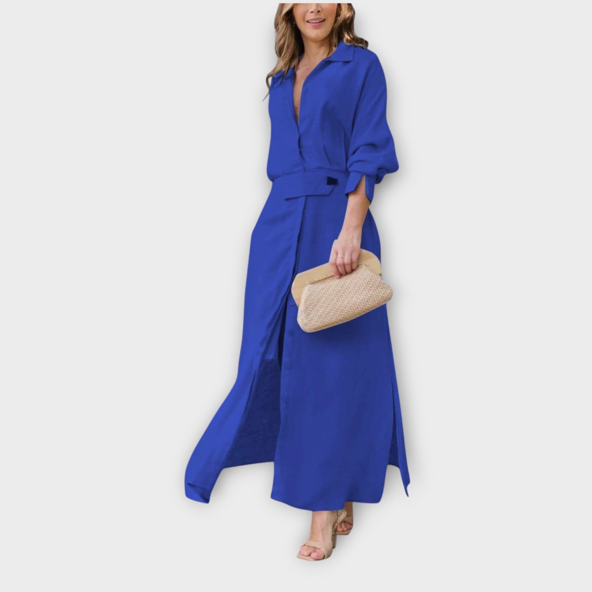 Elegant Belted Maxi Shirt Dress