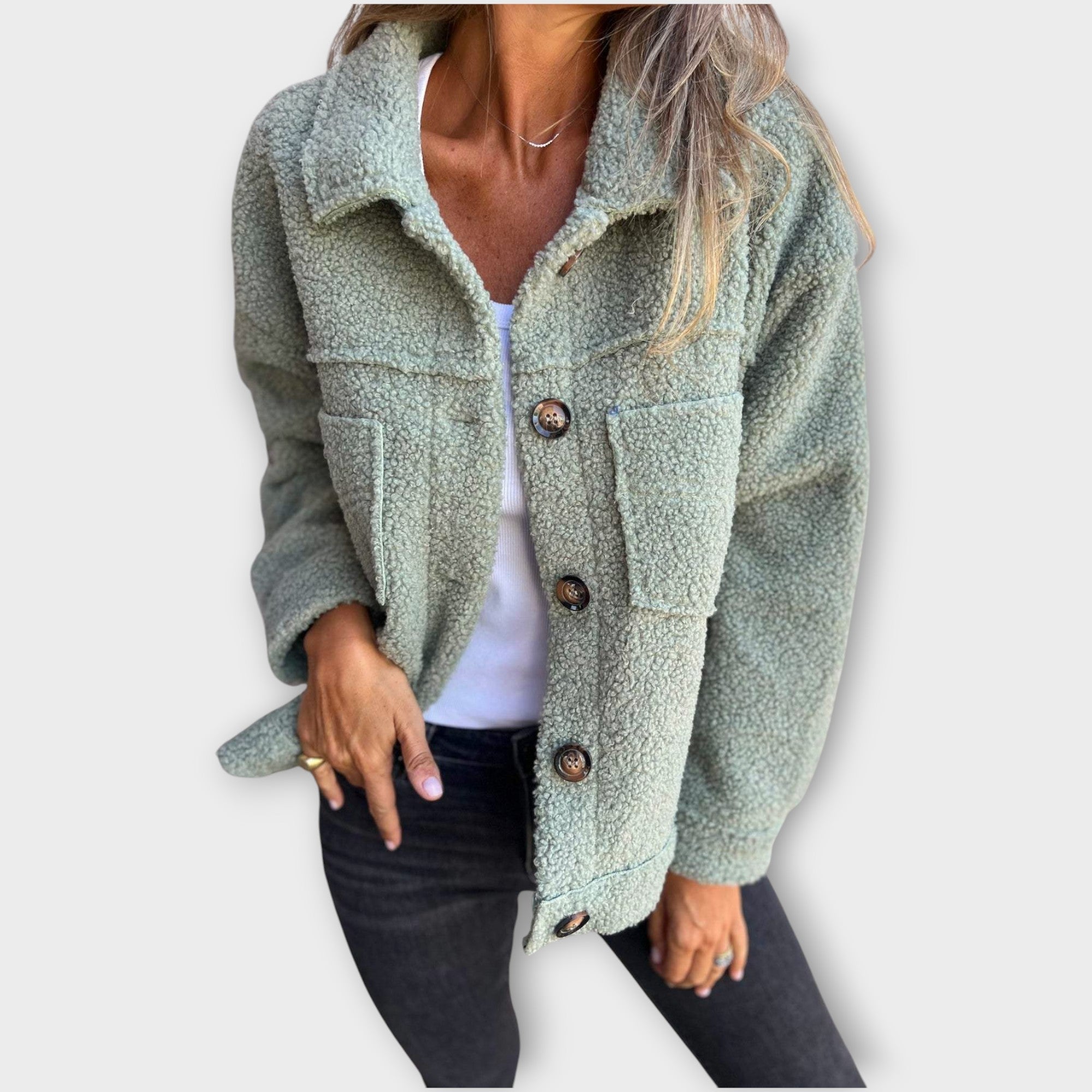 Cozy Charm Button-Front Sherpa Jacket