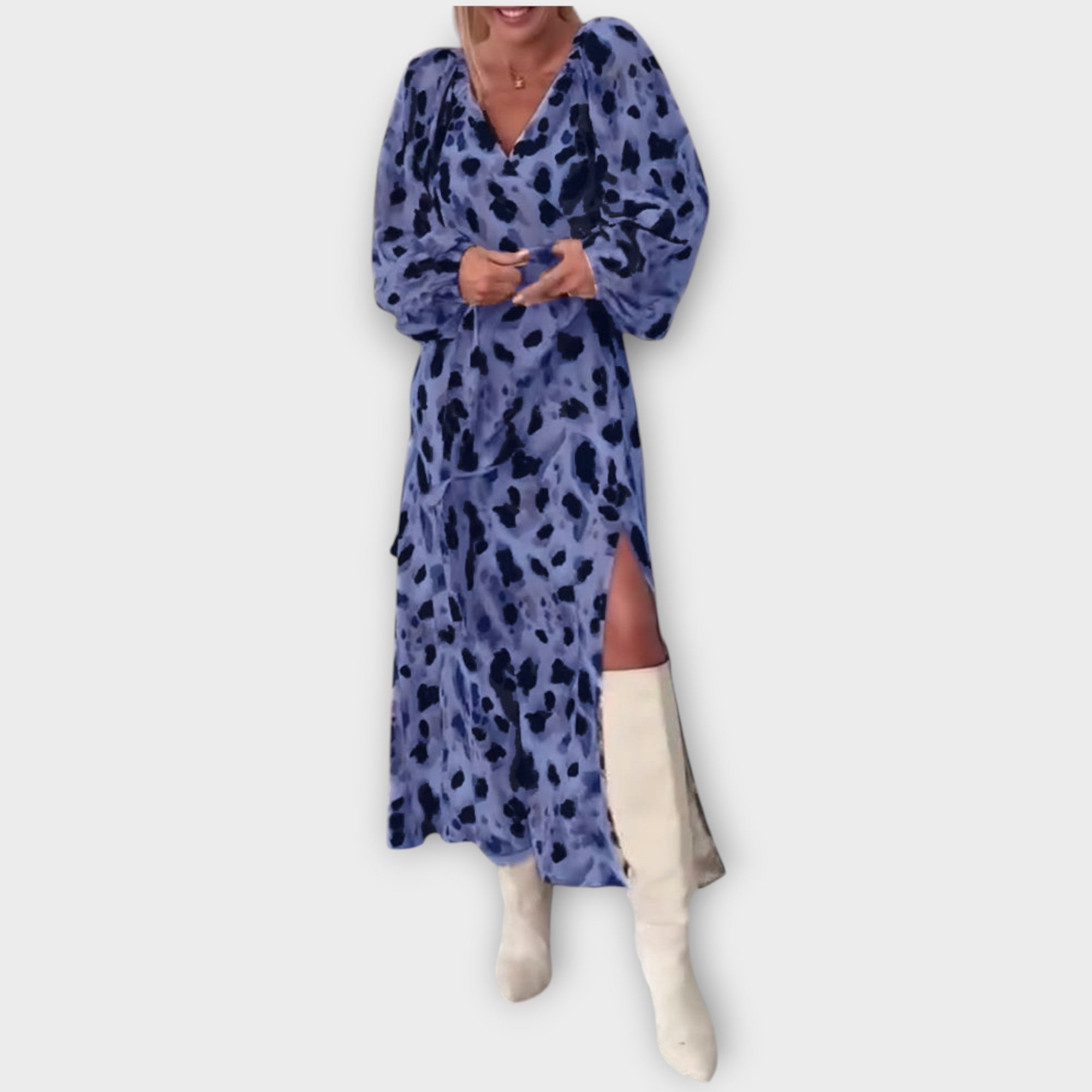 Animal Print Long Sleeve Midi Dress