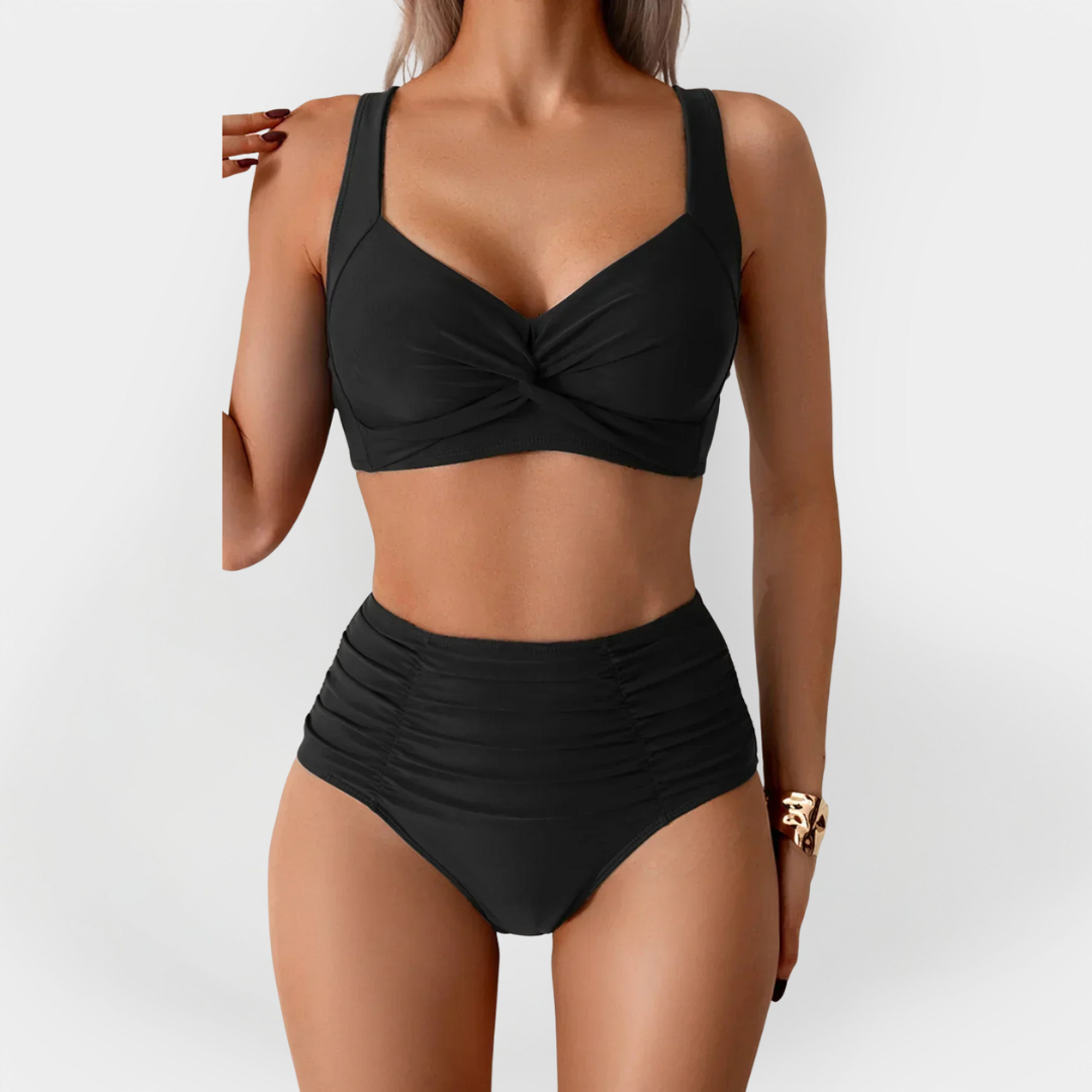 Women's High-Waisted Bikini with Bust Ruffle
