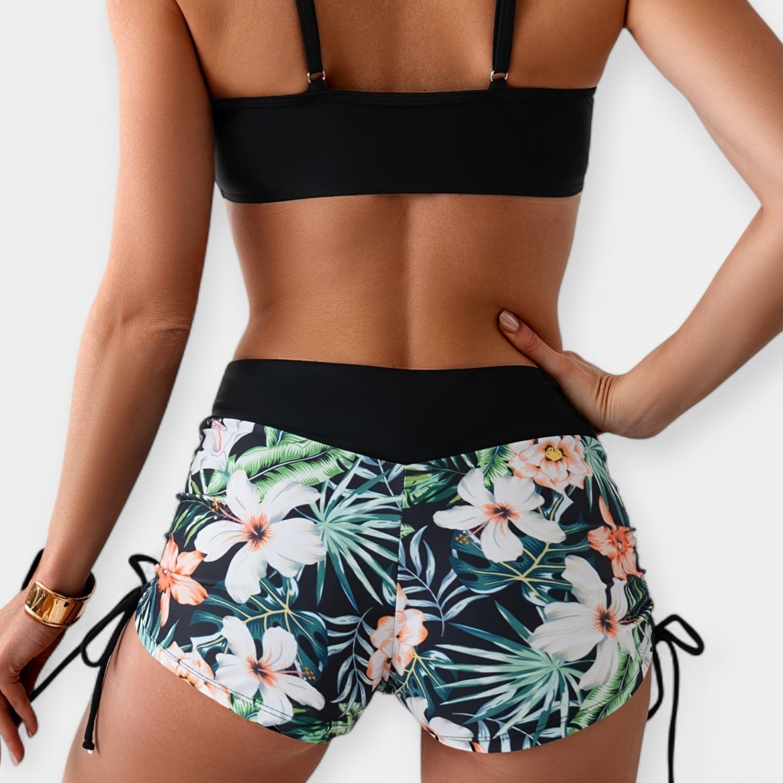 High-Waisted Bikini with Tropical Prints