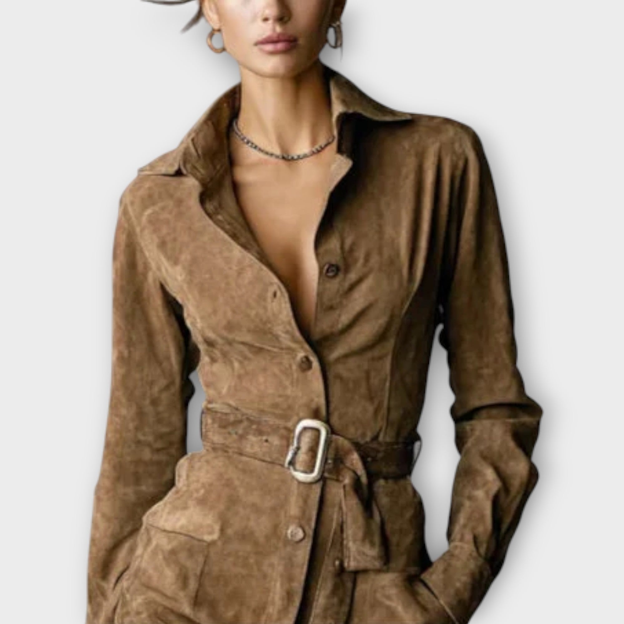 Suede Belted Shirt Dress