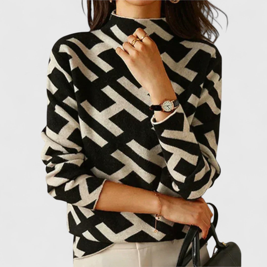 Geometric Pattern Mock Neck Sweater
