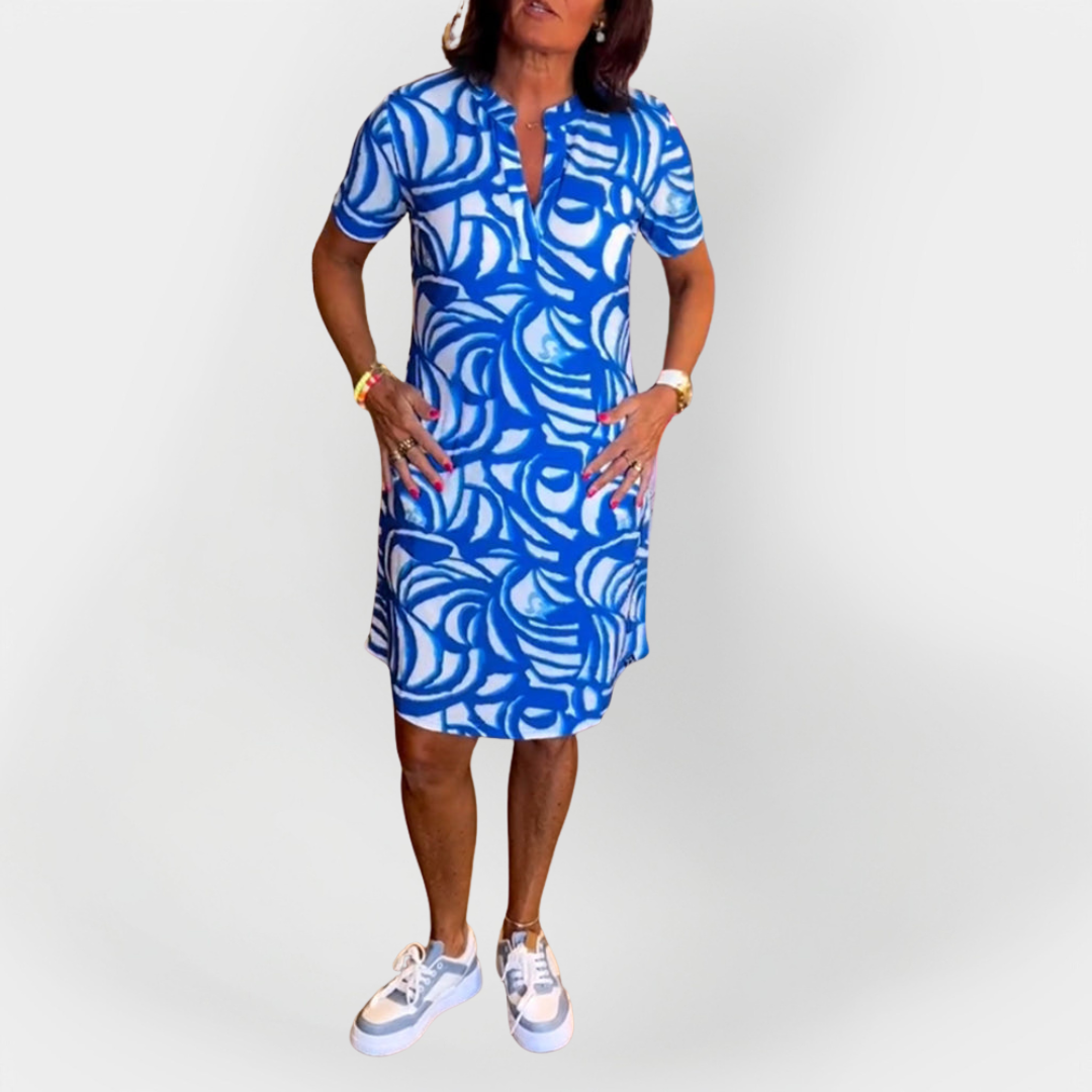 Midi Dress with Pattern and Short Sleeves