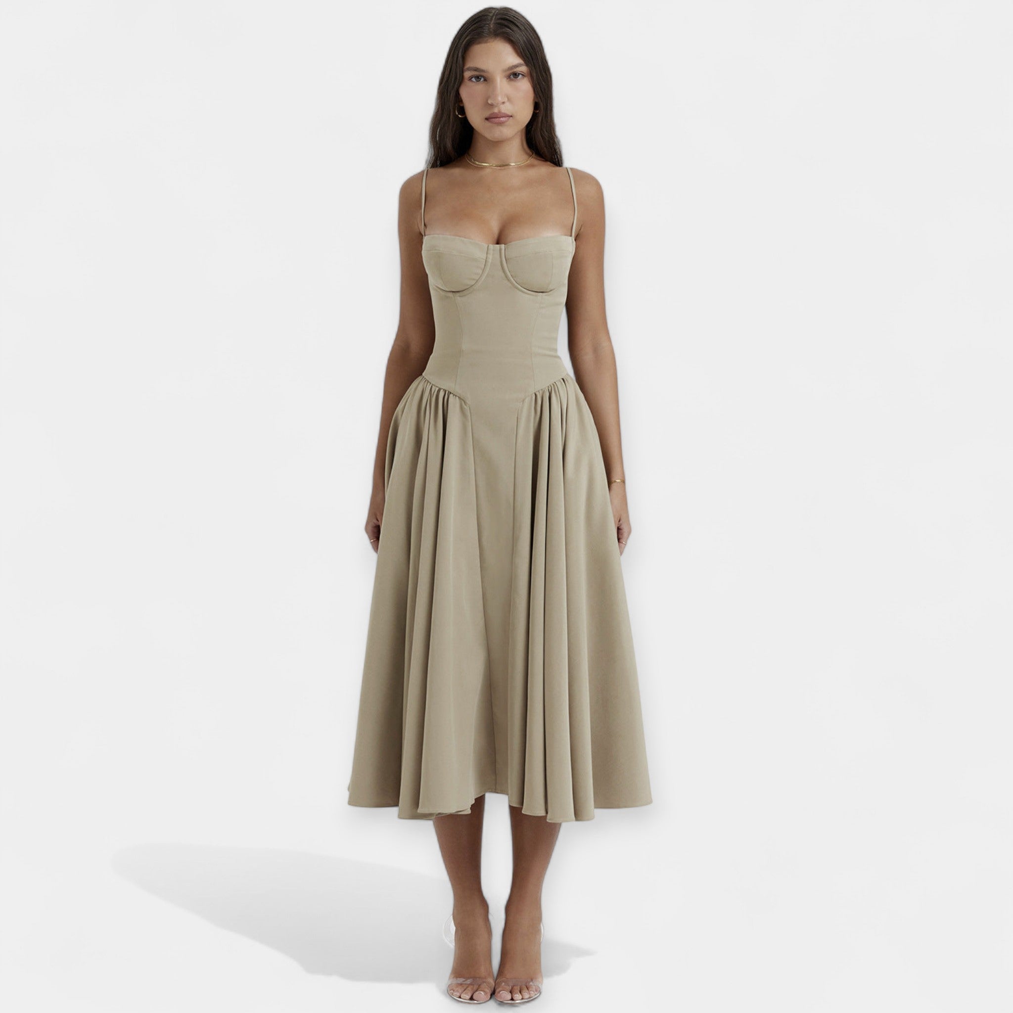 Retro Midi Dress with Thin Straps