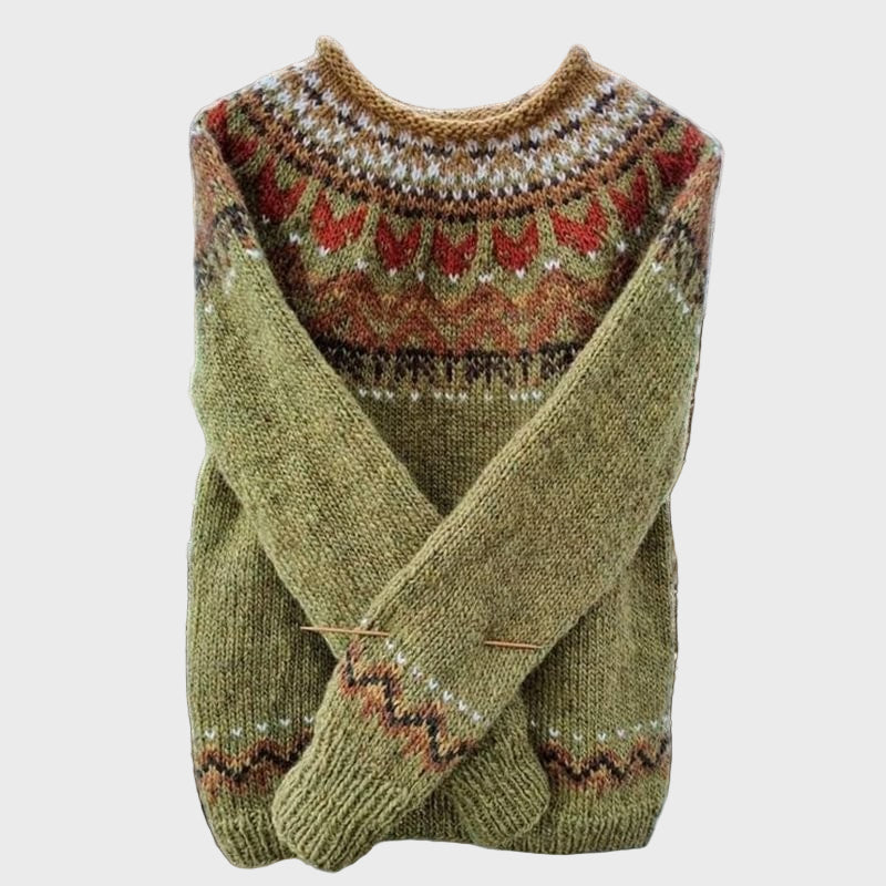 Knitted Roll Neck with Vintage Jacquard Design