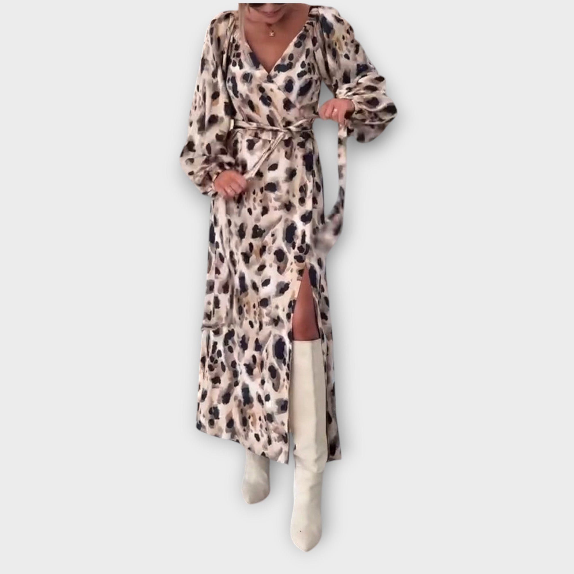 Animal Print Long Sleeve Midi Dress