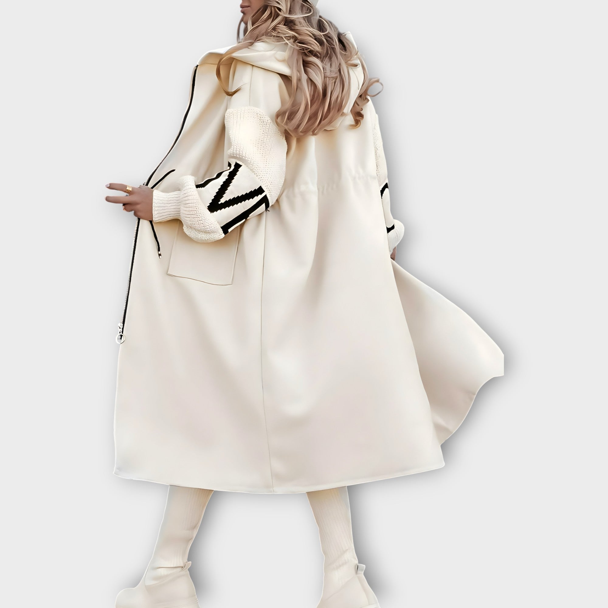 Longline Hooded Coat with Statement Sleeves
