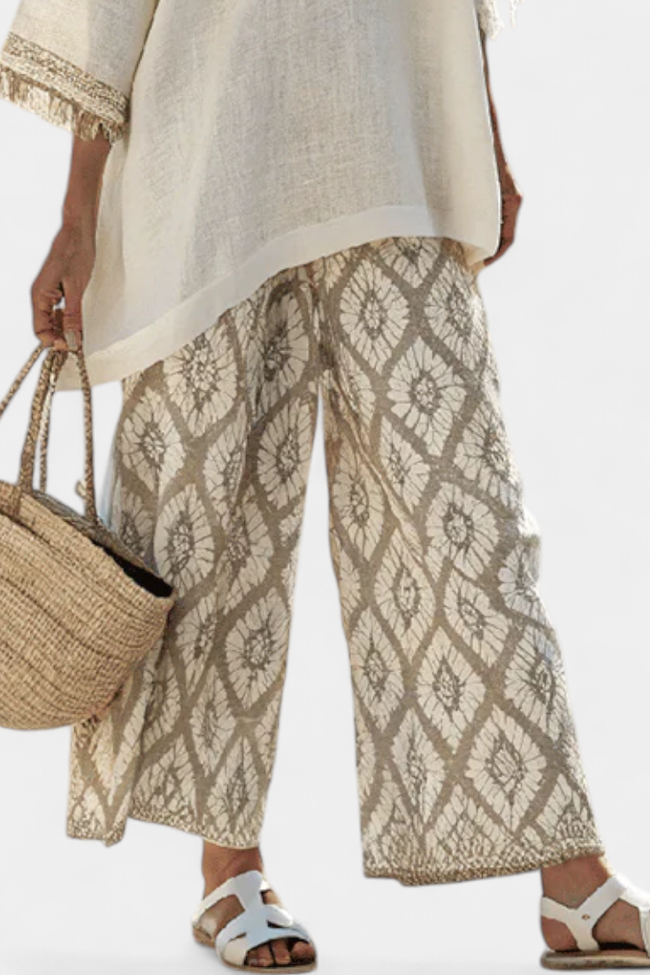 Boho šikk karikakarde komplekt: pikk pluus ja trükitud püksid suurepäraselt sobivad