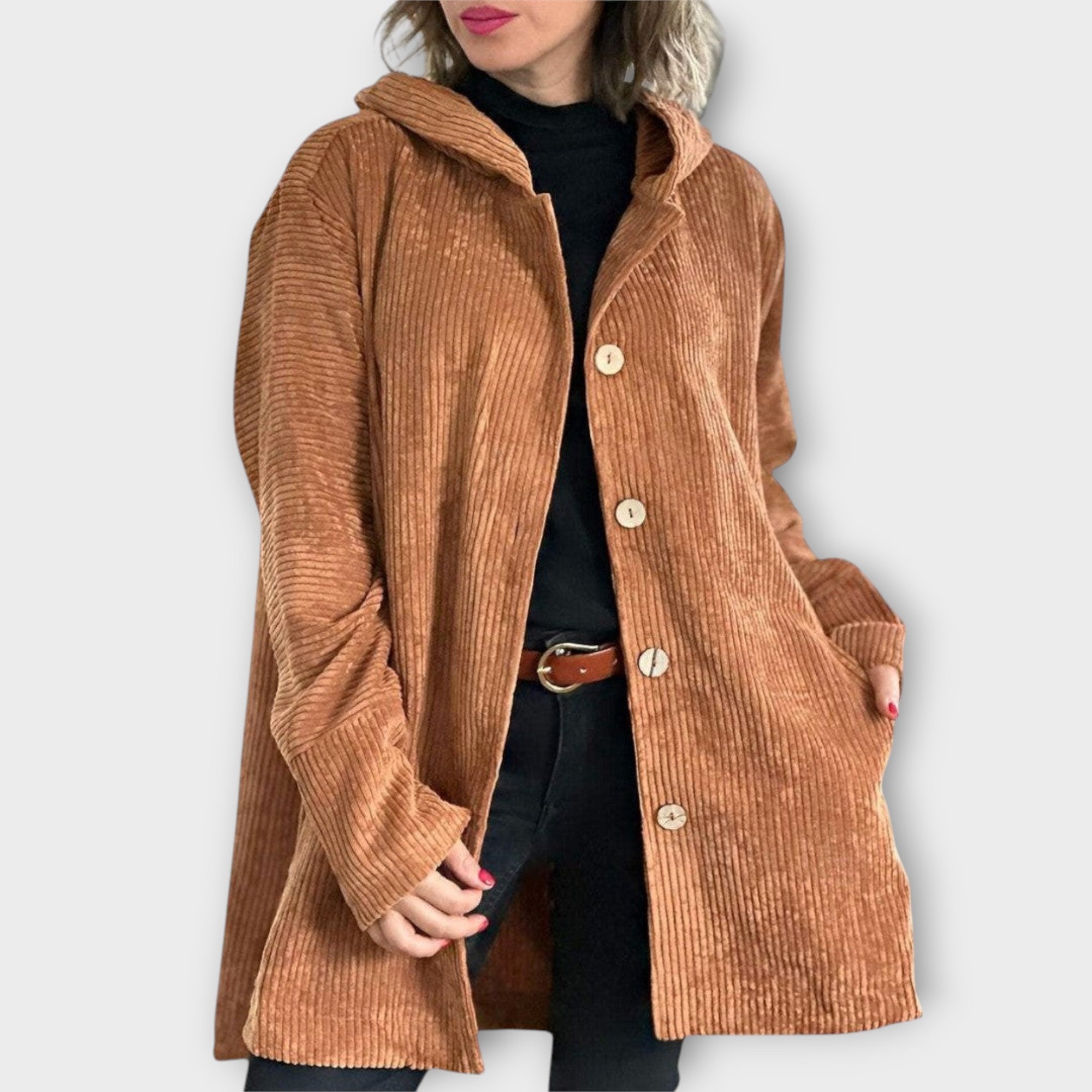 Corduroy Button-Front Hooded Jacket