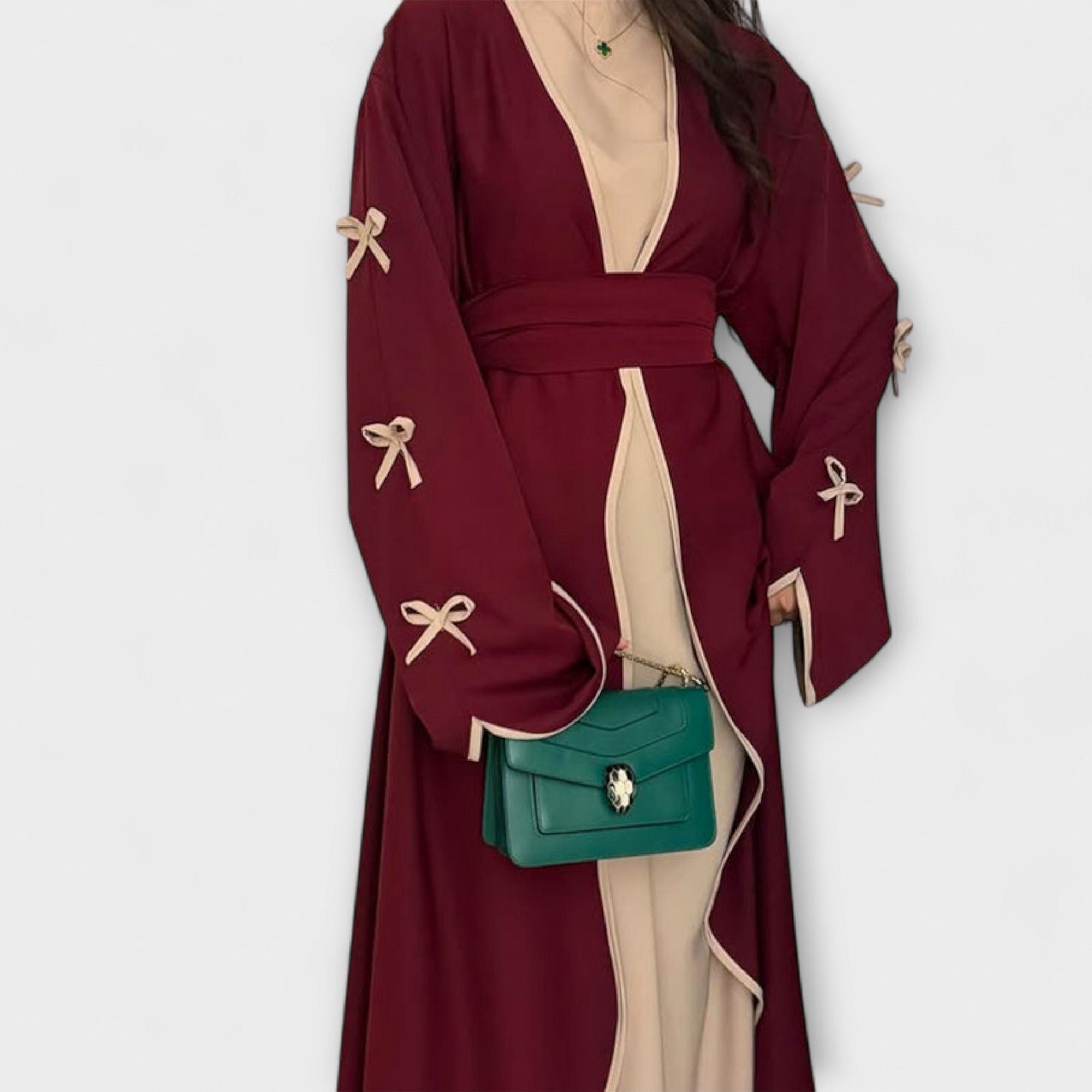 Stylish Cardigan and Dress Combination with Striped Decoration