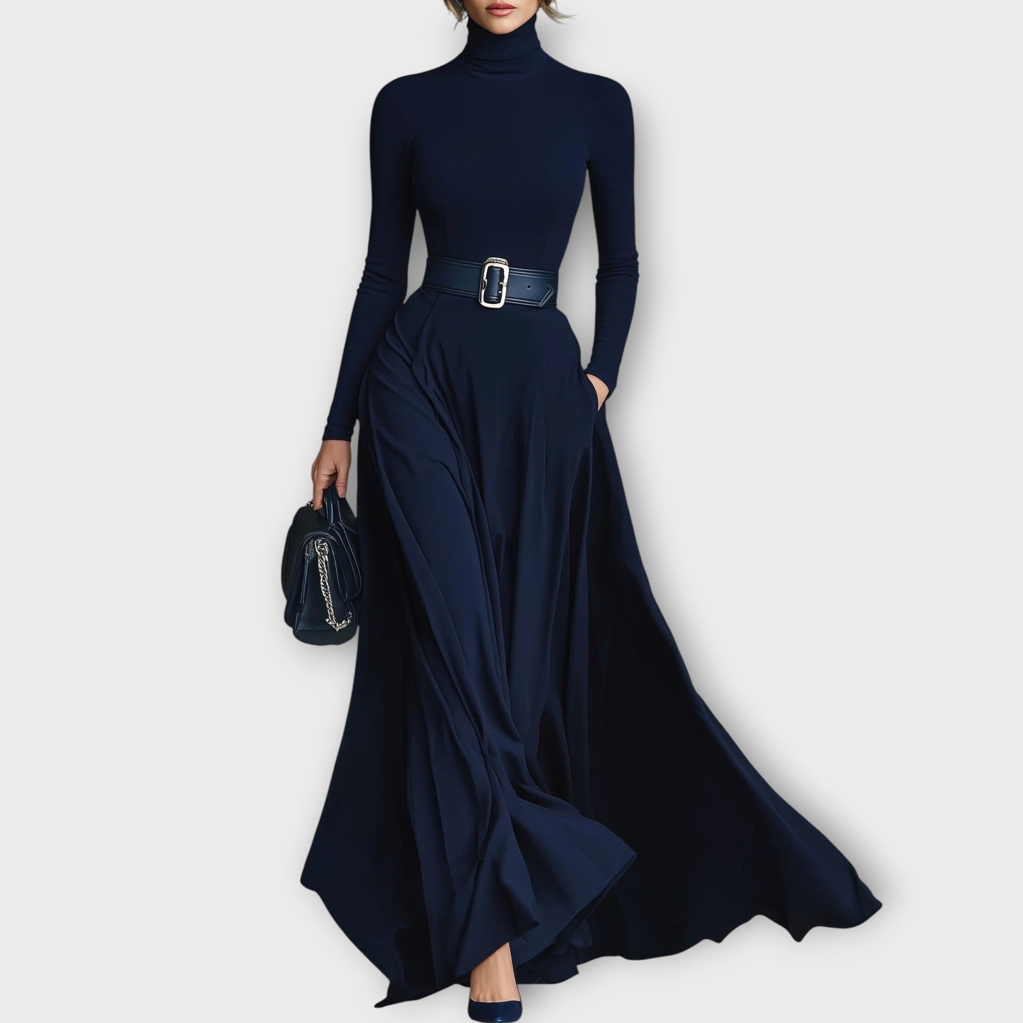 Elegant High-Neck Flowing Maxi Dress