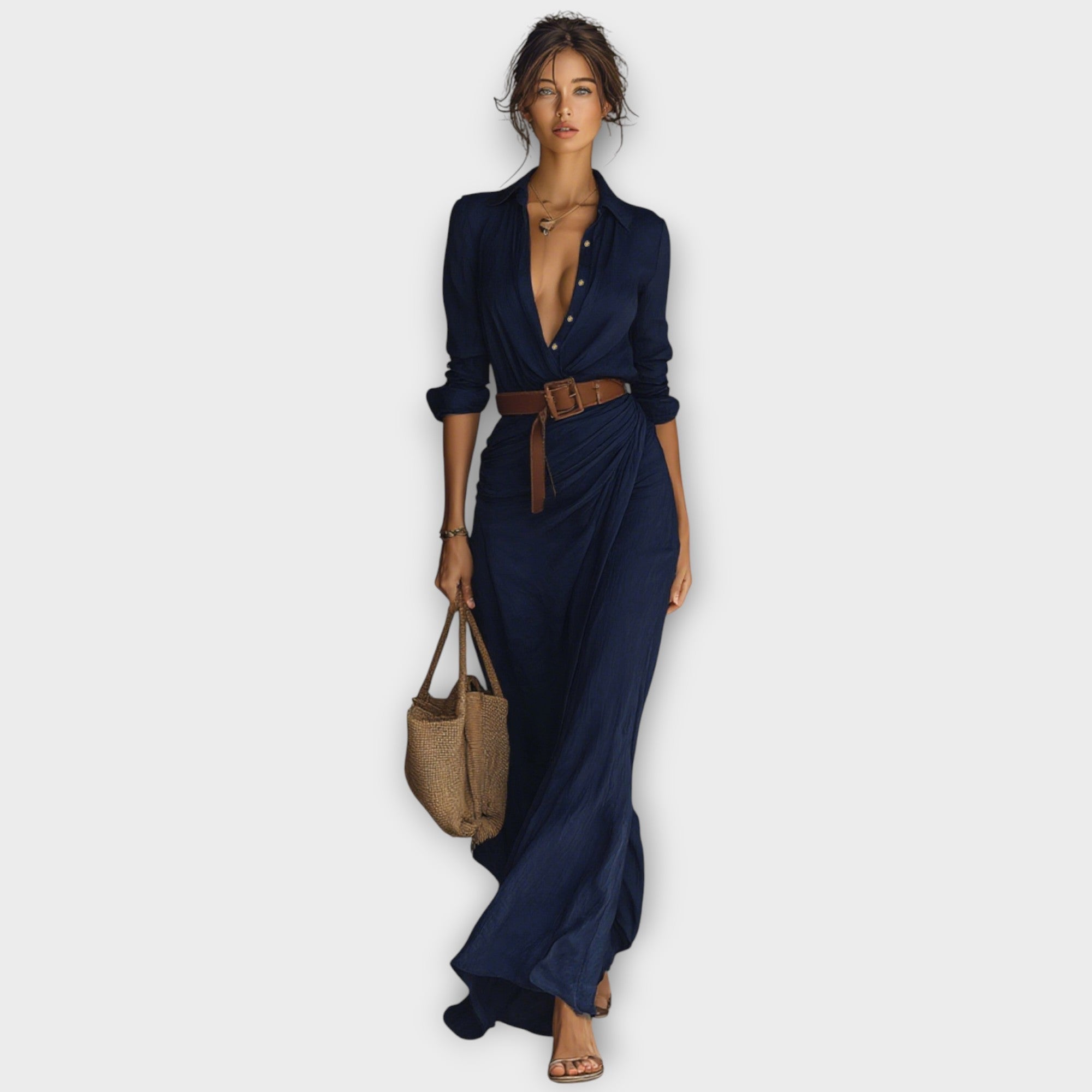 Elegant Draped Button Maxi Dress