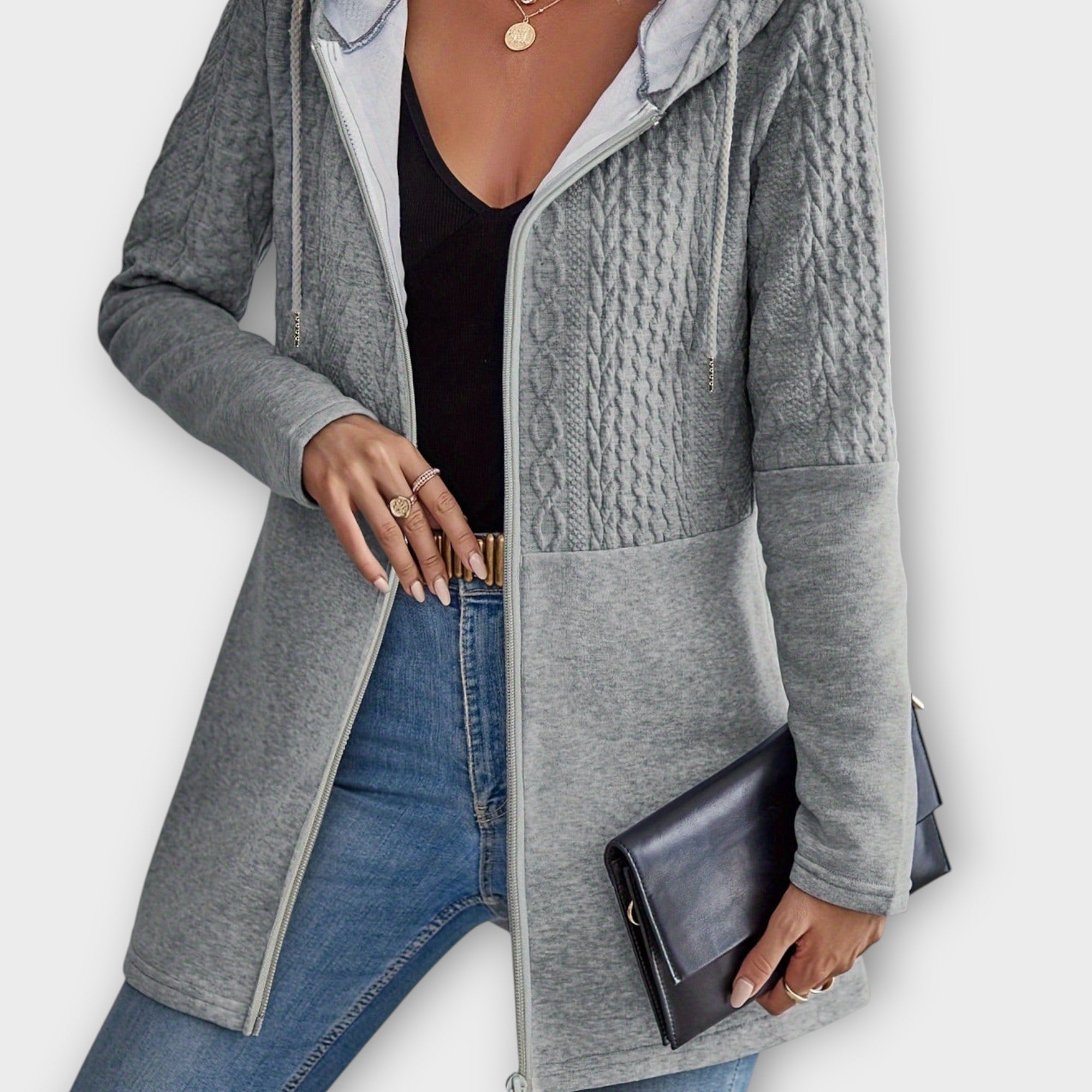 Textured Zip-Up Hooded Cardigan