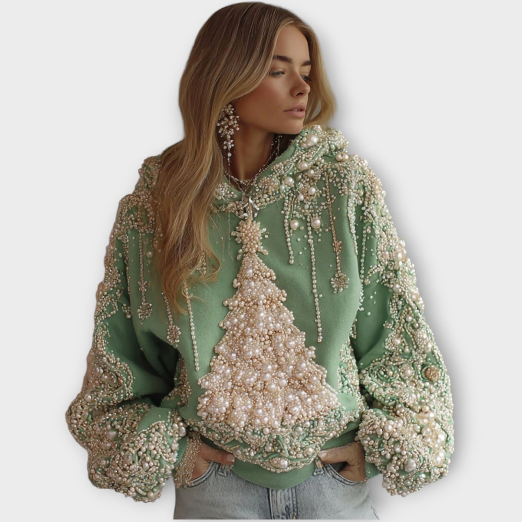 Luxury Pearl Embellished Christmas Hoodie