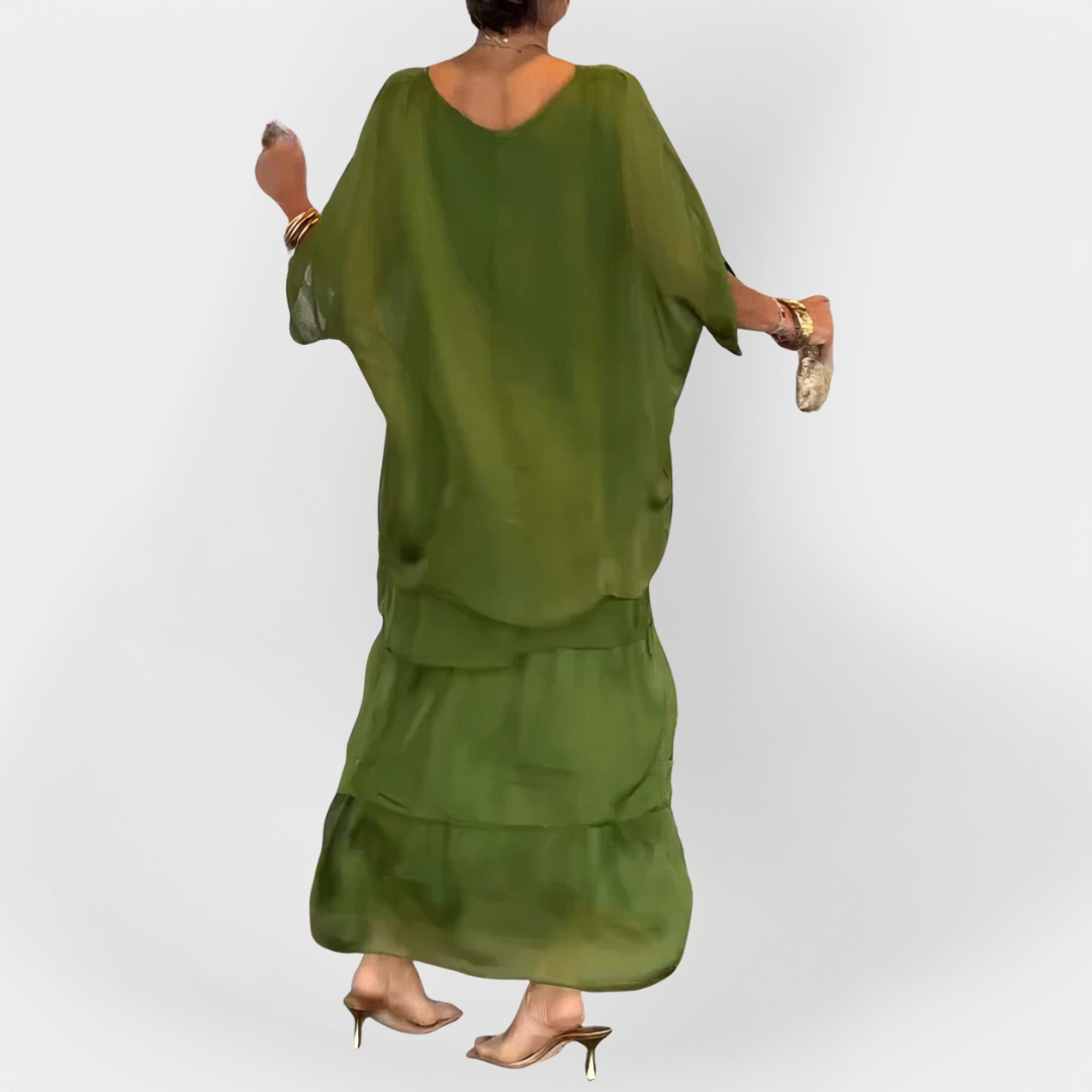 Pleated Dress with Double Layer Effect