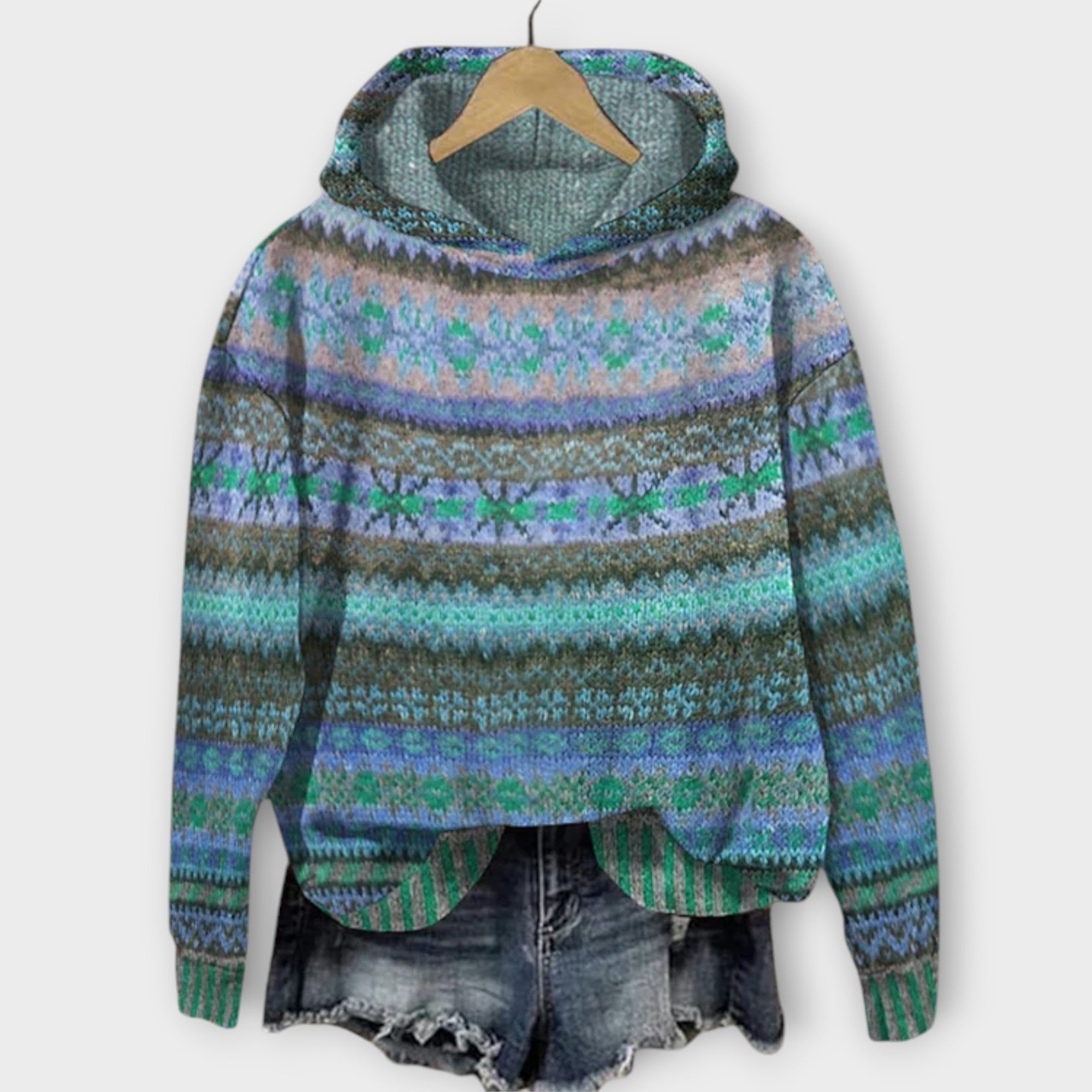Cozy Patterned Knit Hoodie for Effortless Everyday Style