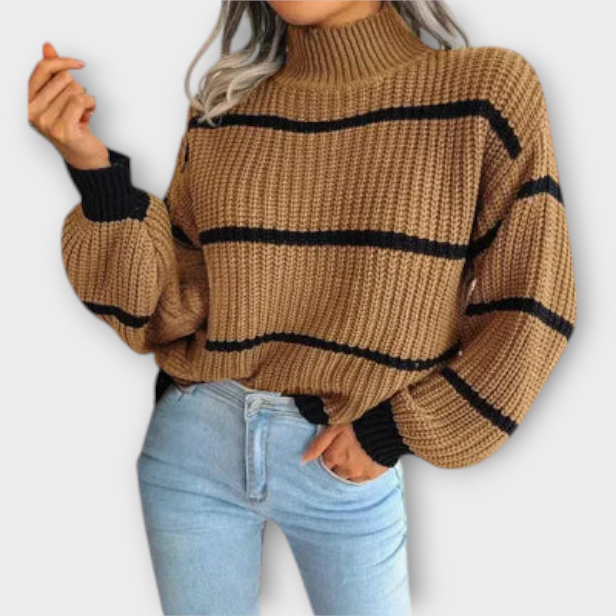 Chavala - Roll Neck Sweater with Stripes