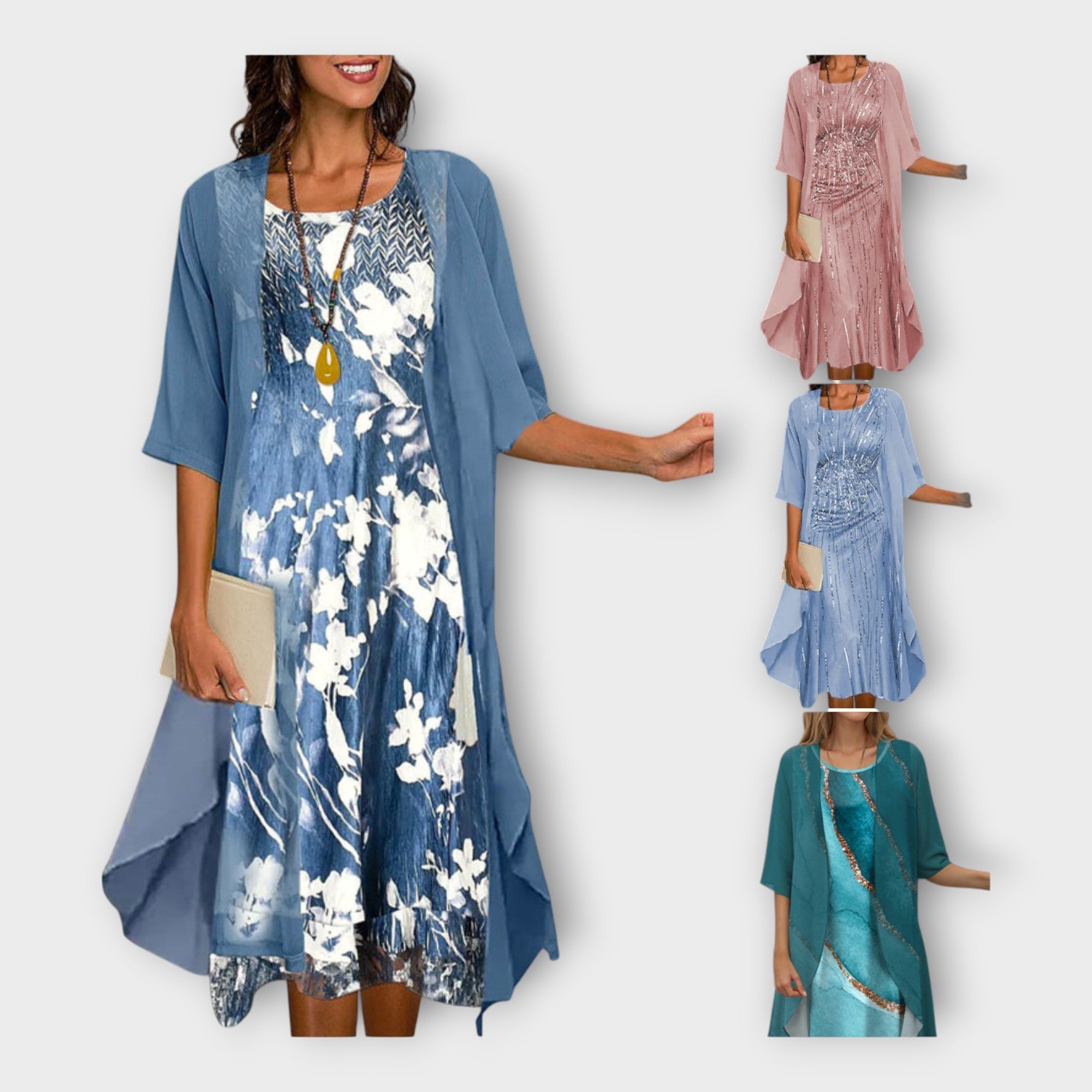 Airy Dress with Outer Jacket and Patterns