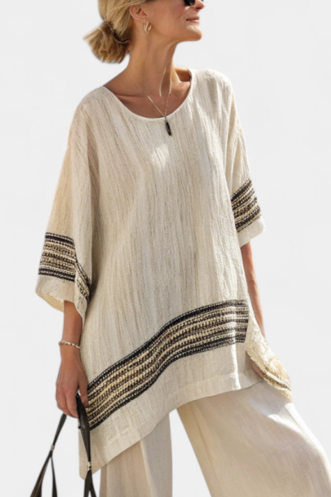 Vahemere karikakarde komplekt bambusest linasest elegantsete punaste ja roheliste triipudega