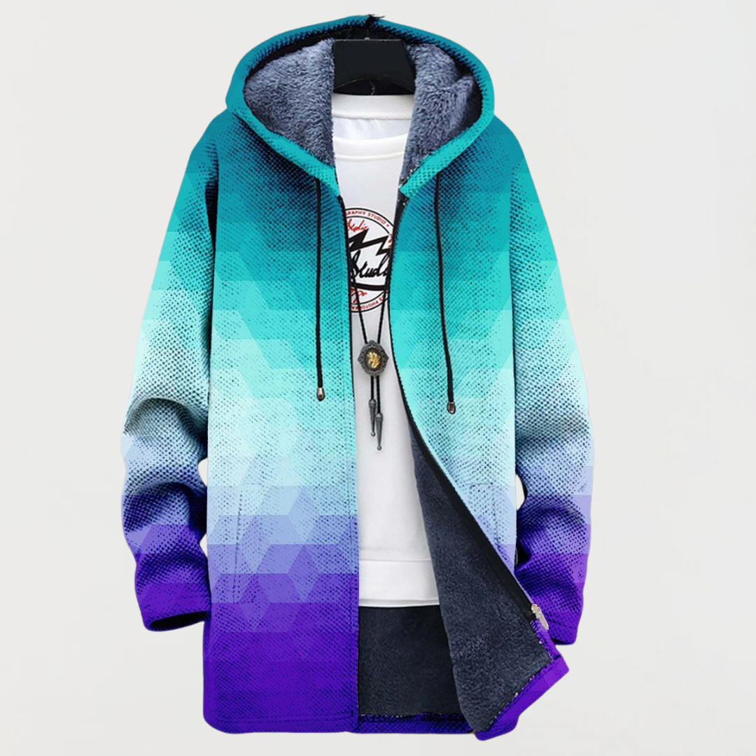 Hooded Jacket with Hexagonal Gradient Pattern