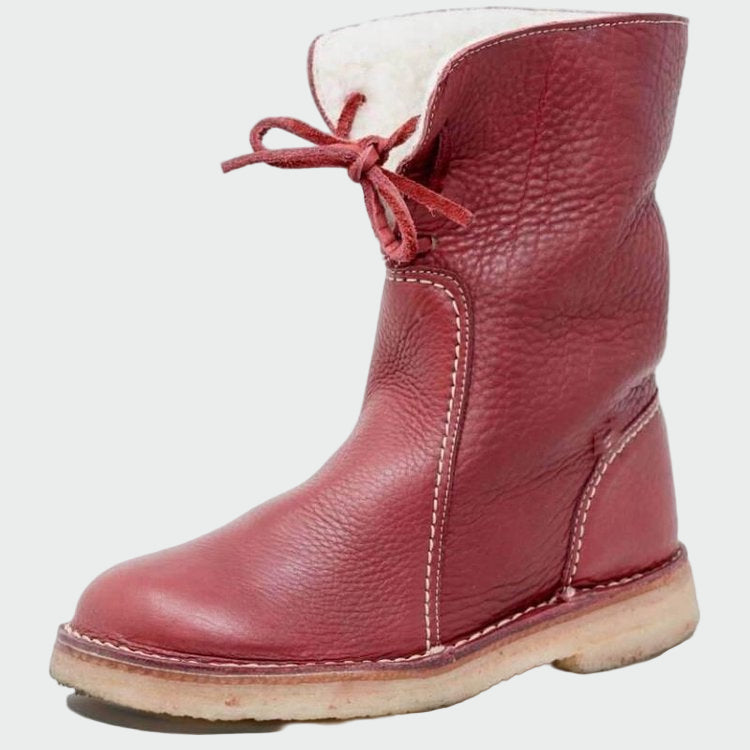 Waterproof Leather Ankle Boots with Wool Lining