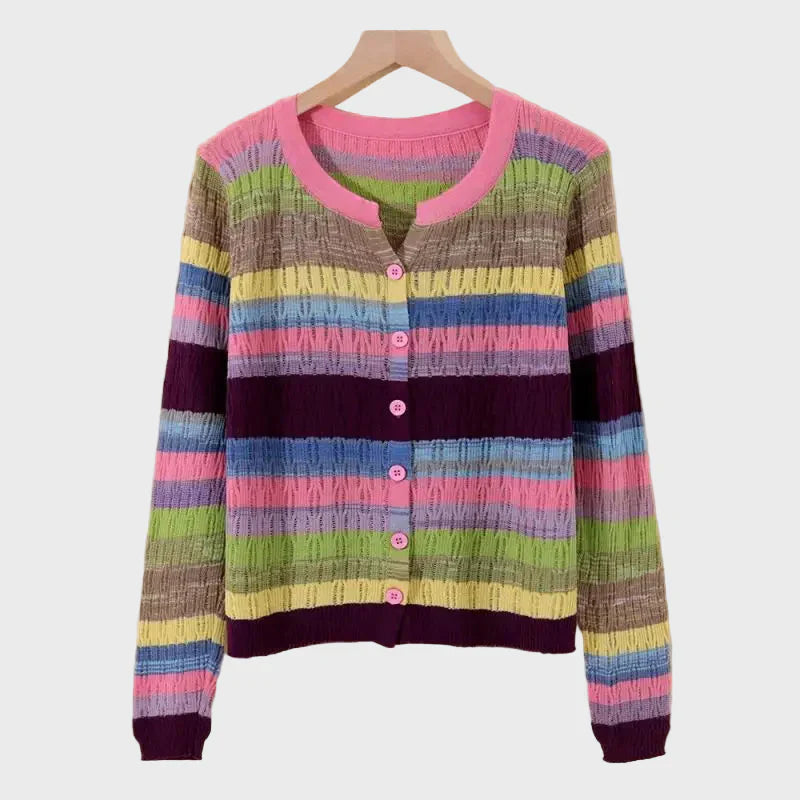Knitted Cardigan with Retro Striped Design
