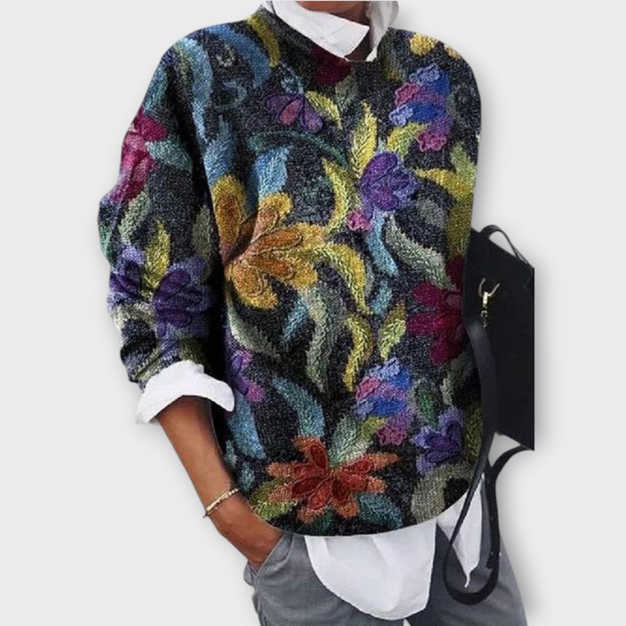 Elegant Patterned Sweater with Artistic Detailing