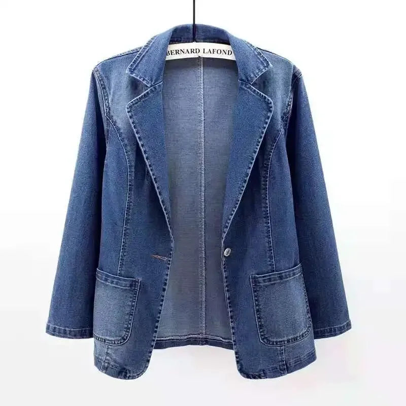 Relaxed Fit Single-Button Denim Blazer