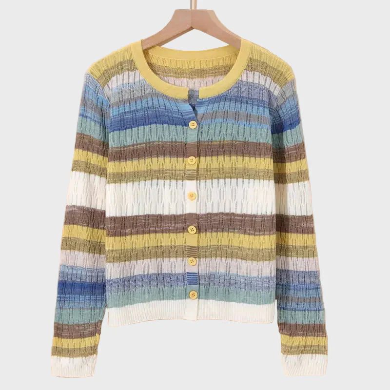 Knitted Cardigan with Retro Striped Design