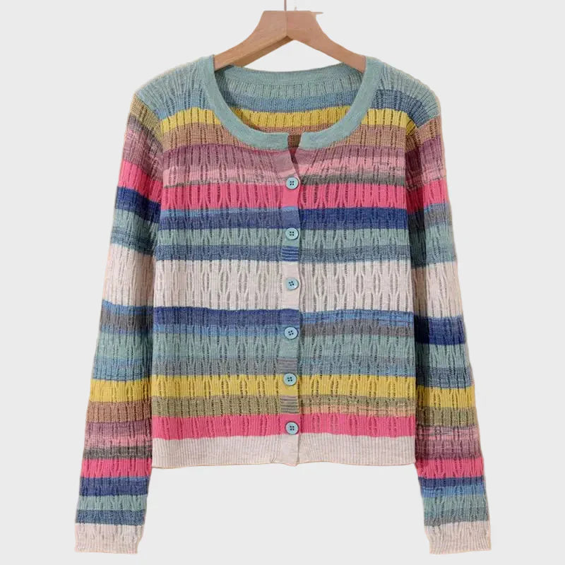 Knitted Cardigan with Retro Striped Design