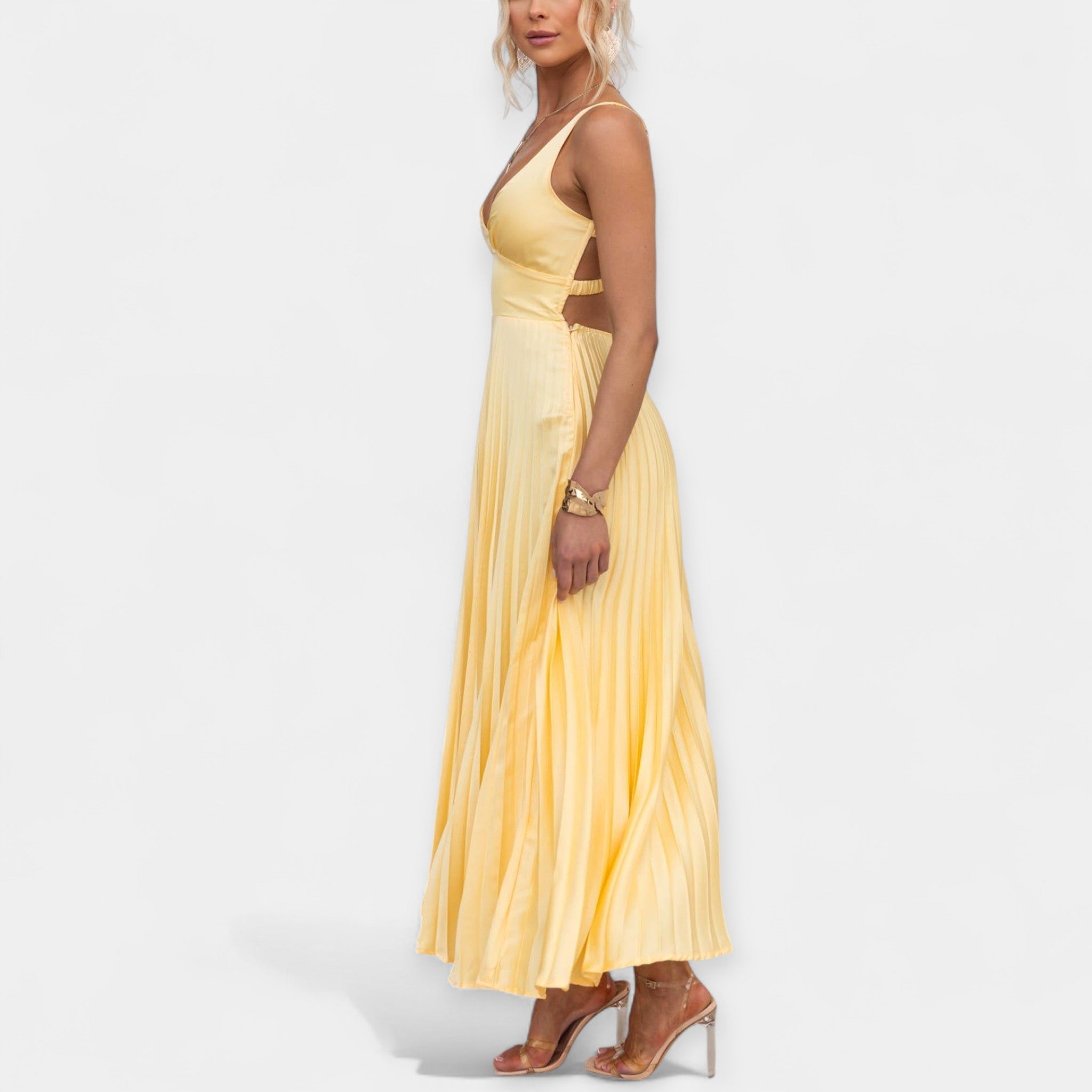 Yellow Pleated Maxi Dress