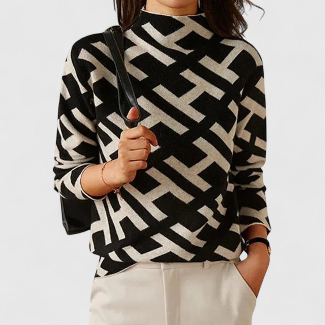Geometric Pattern Mock Neck Sweater