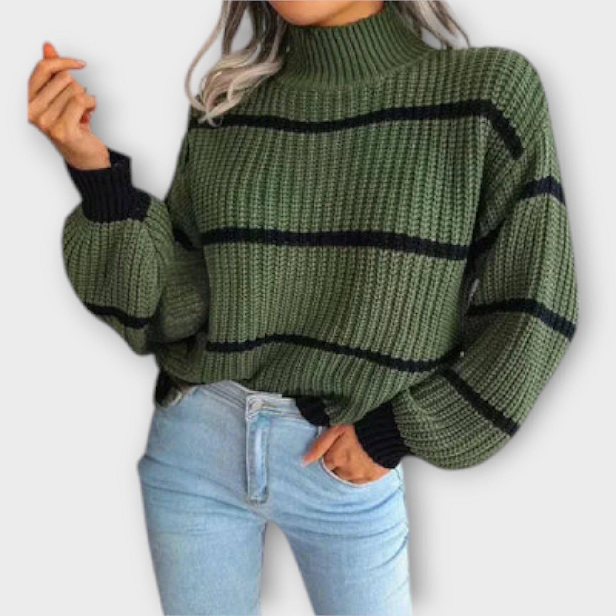 Chavala - Roll Neck Sweater with Stripes