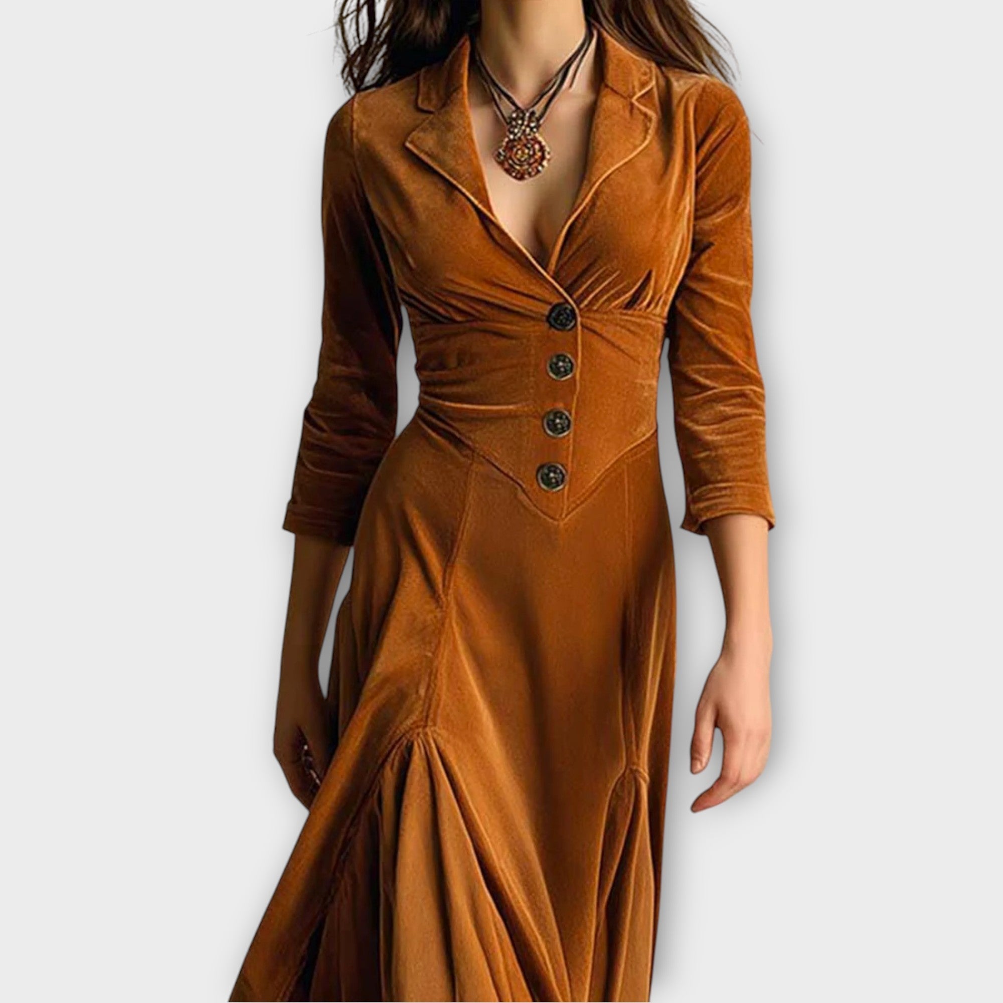 Vintage Velvet Buttoned Maxi Dress