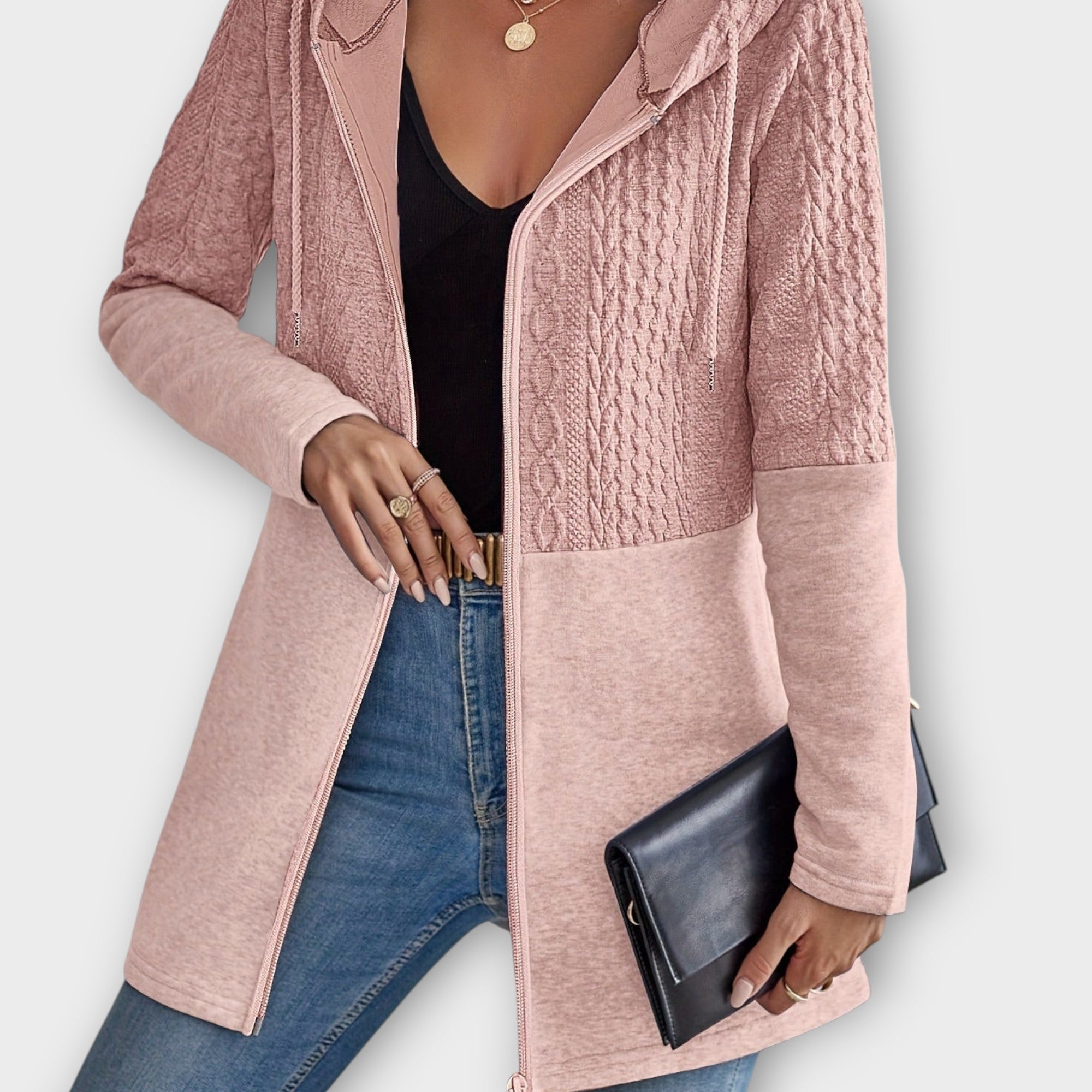 Textured Zip-Up Hooded Cardigan