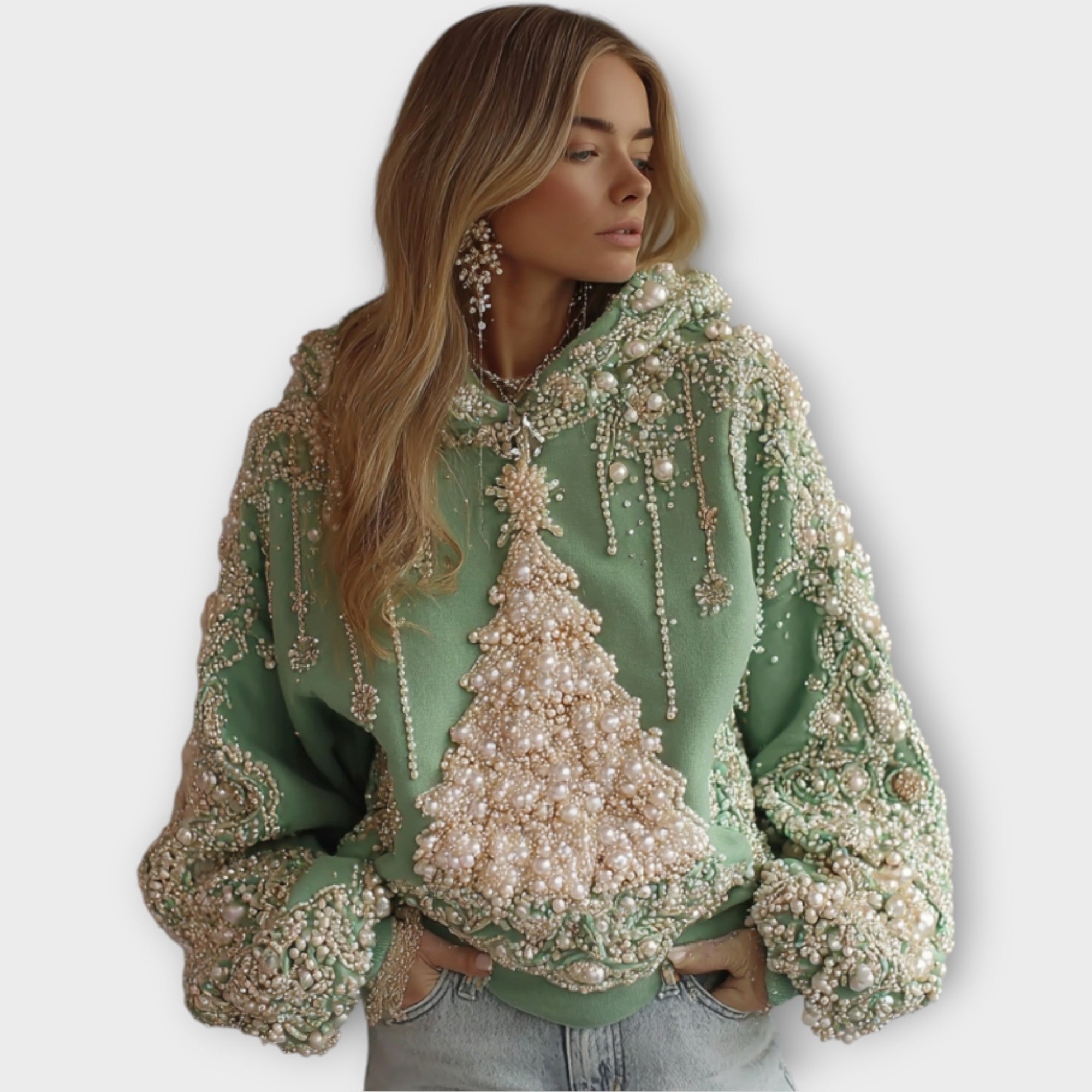 Luxury Pearl Embellished Christmas Hoodie