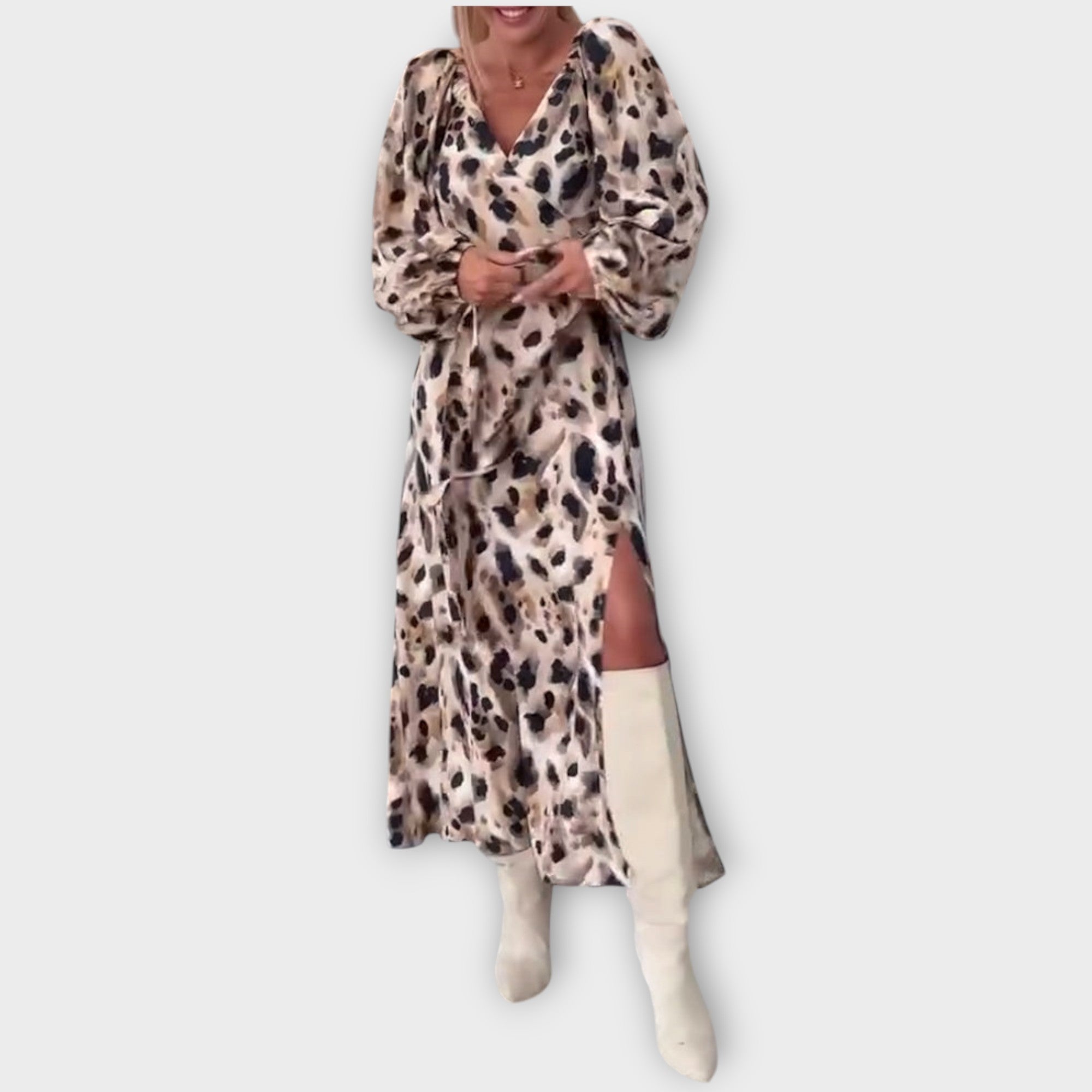 Animal Print Long Sleeve Midi Dress