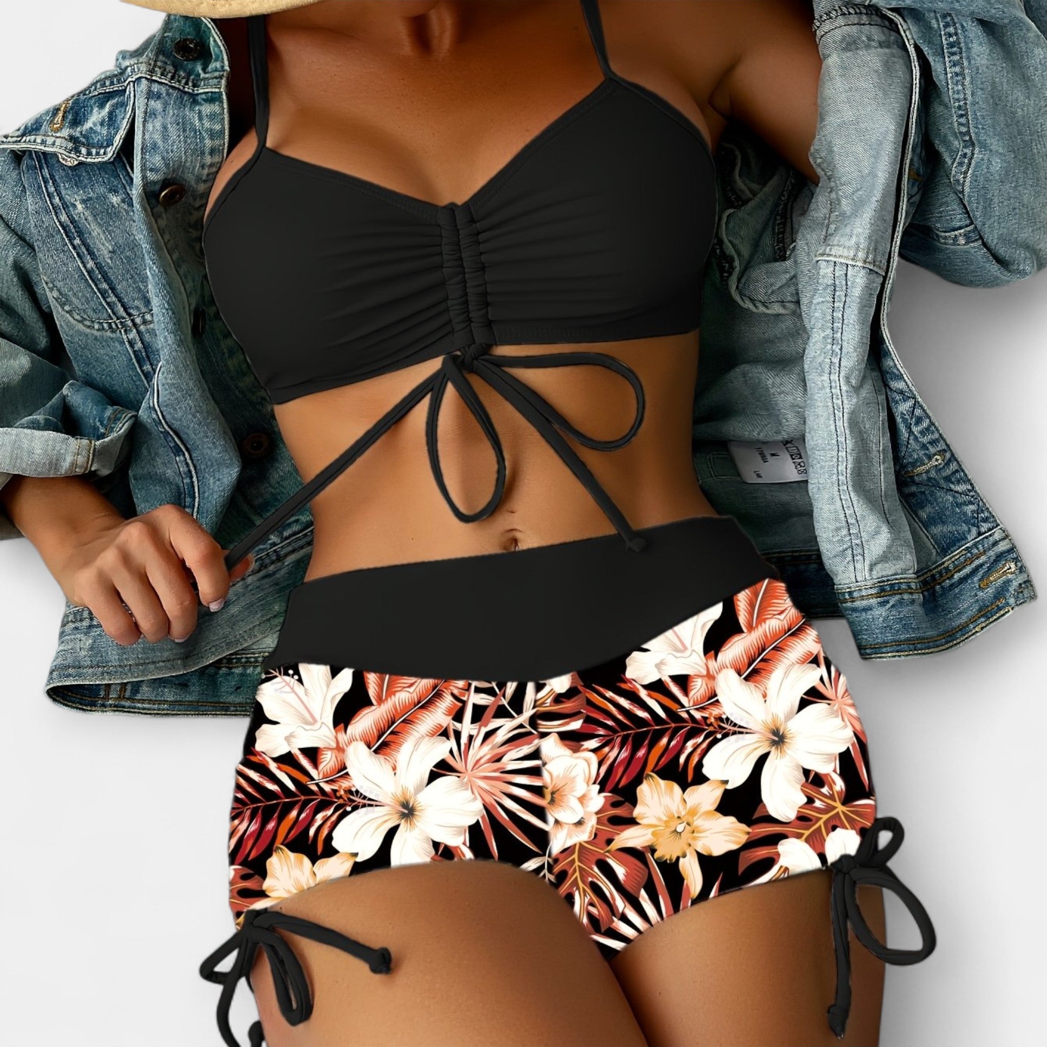 High-Waisted Bikini with Tropical Prints