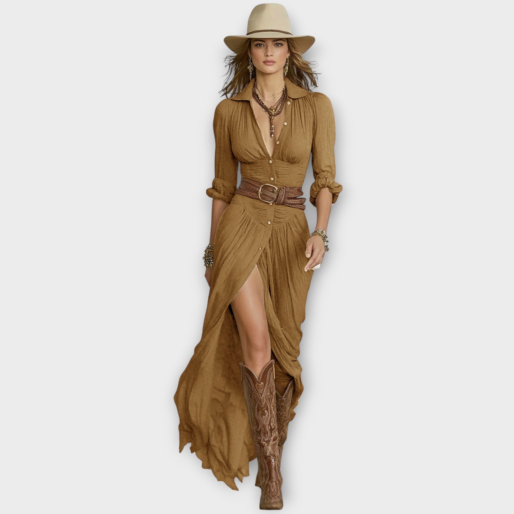 Western Elegance Button-Down Maxi Dress